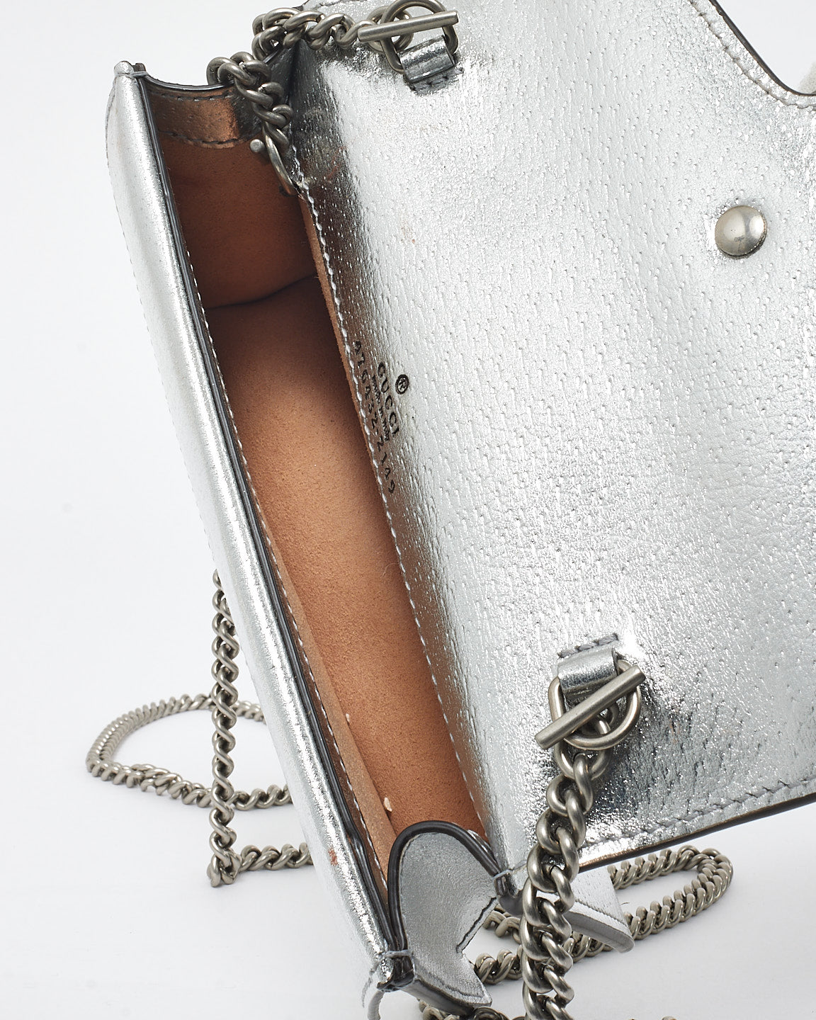 Gucci Silver Leather & Jewel Super Mini Dionysus Crossbody Bag