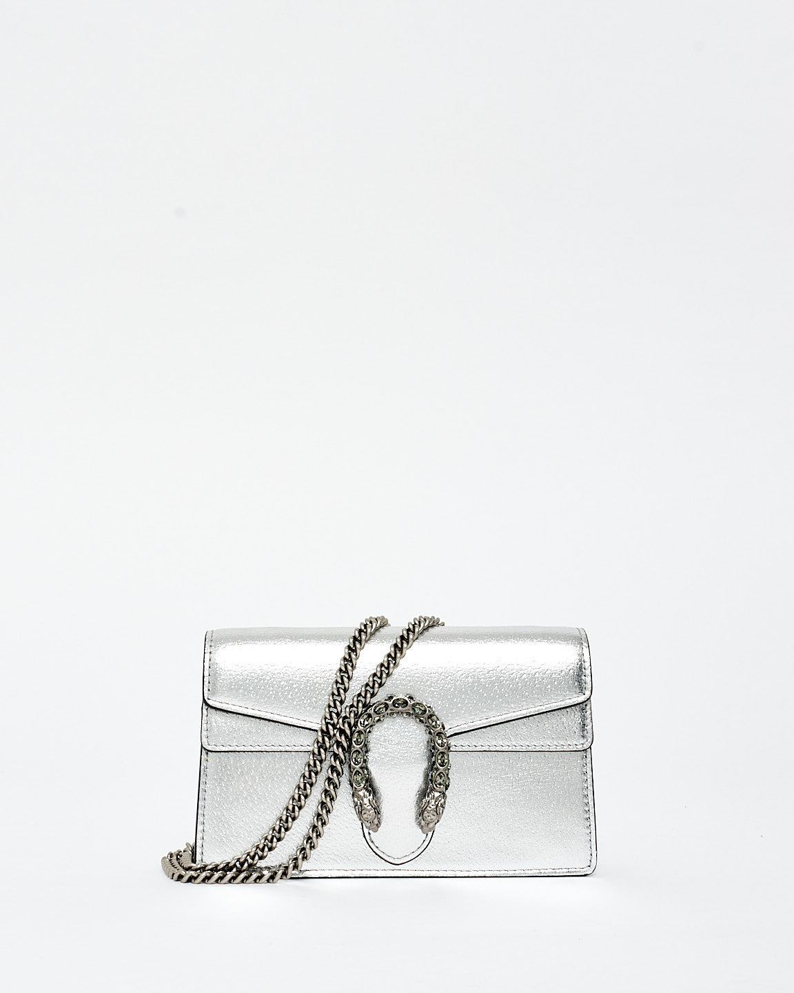 Gucci Silver Leather & Jewel Super Mini Dionysus Crossbody Bag