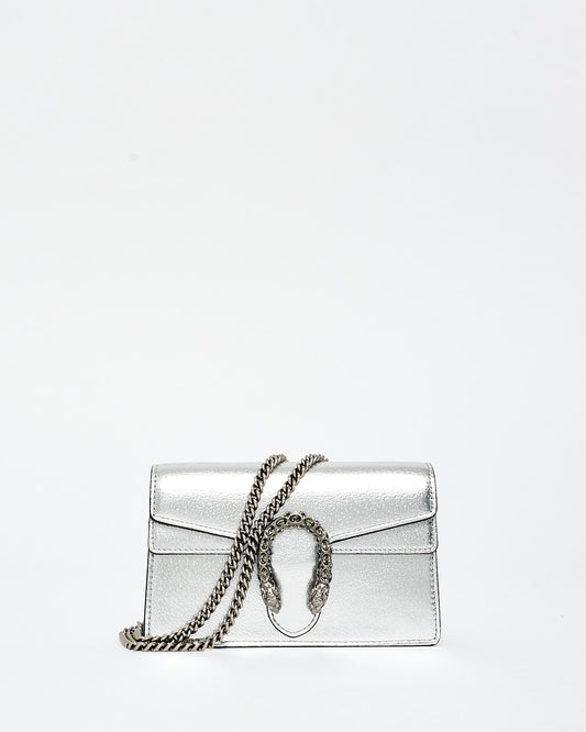 Gucci Silver Leather & Jewel Super Mini Dionysus Crossbody Bag