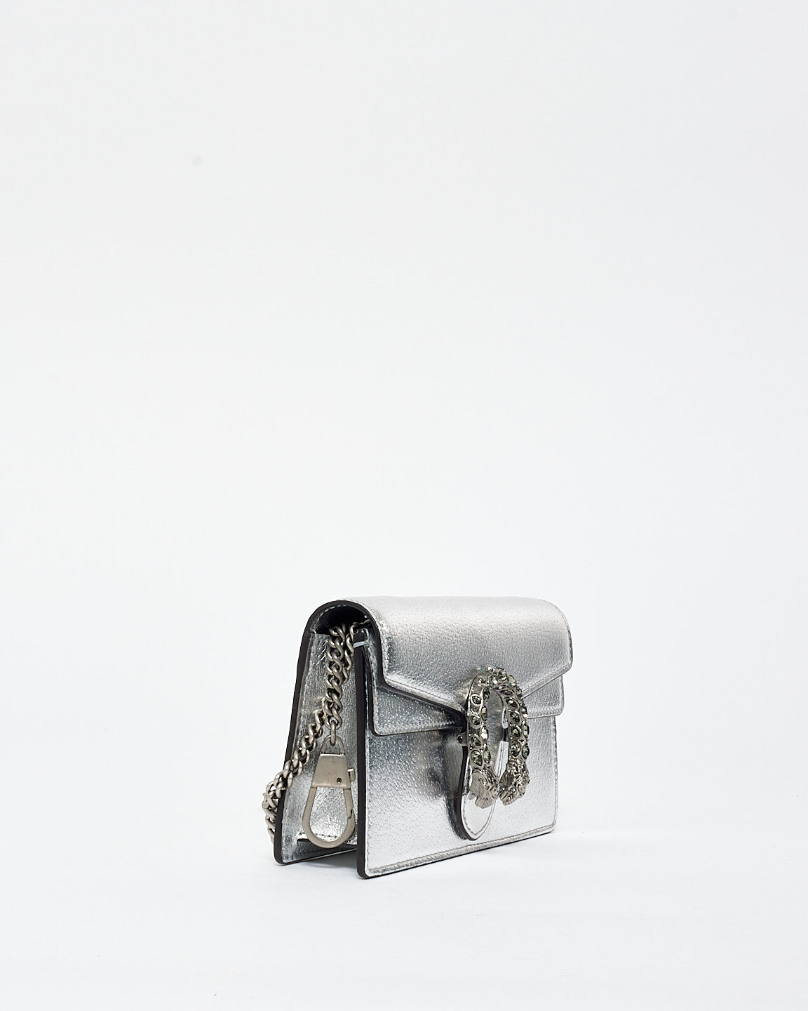 Gucci Silver Leather & Jewel Super Mini Dionysus Crossbody Bag