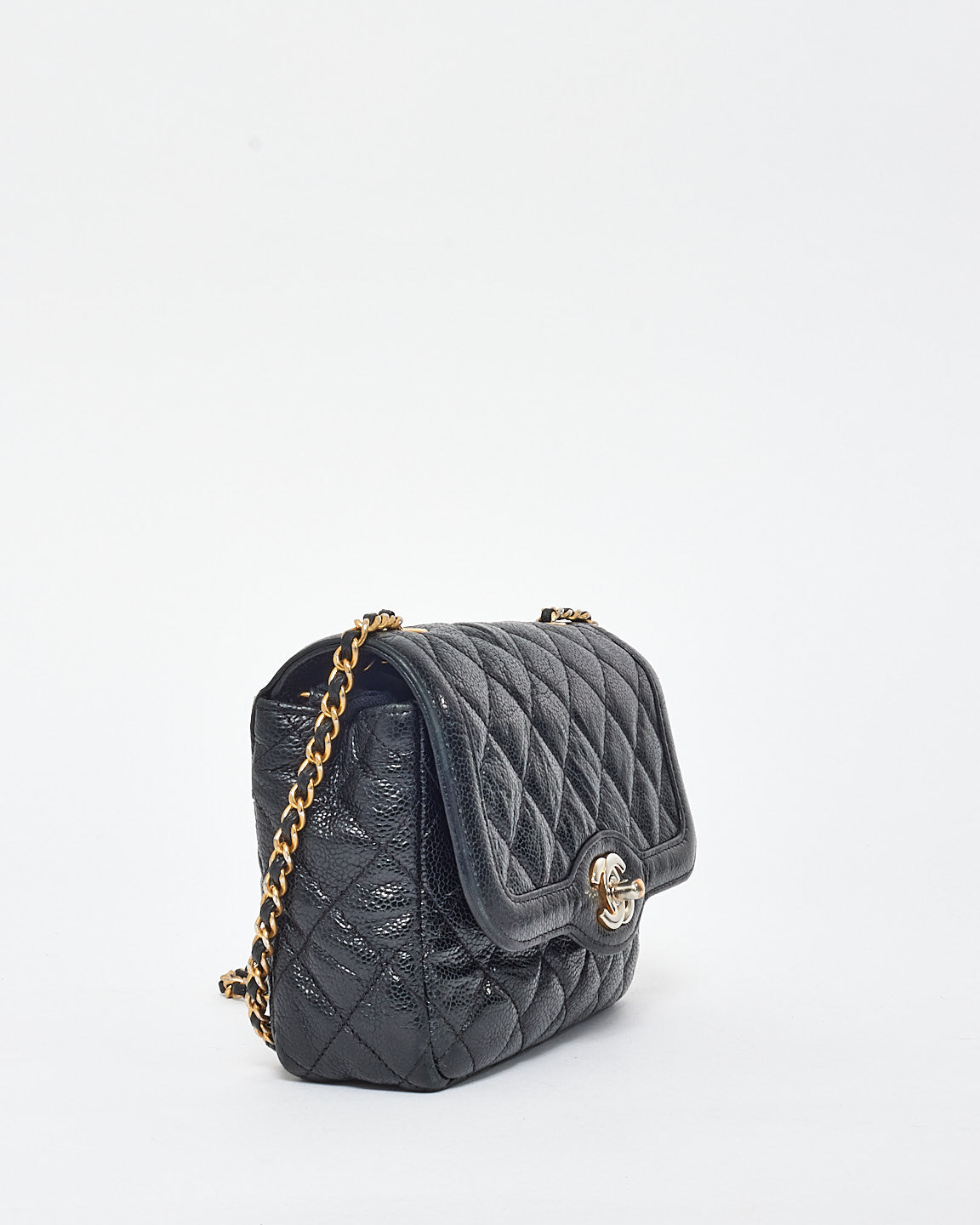 Chanel Vintage Black Caviar Leather Diana Crossbody Camera Bag