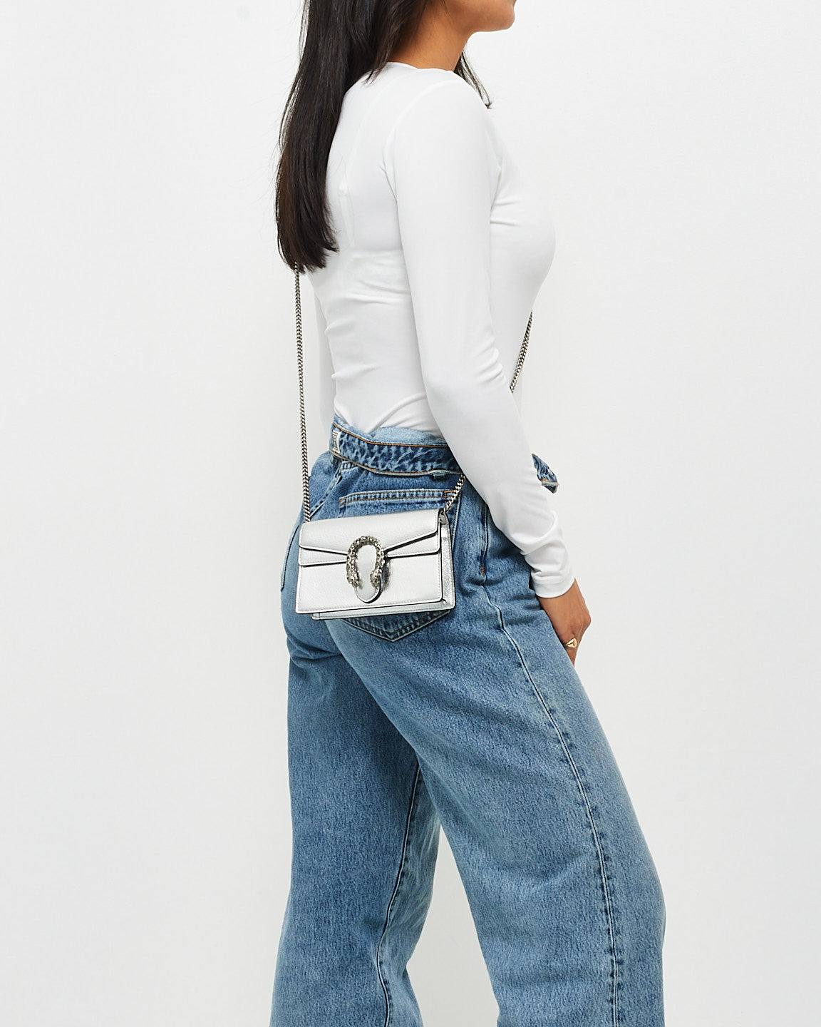 Gucci Silver Leather & Jewel Super Mini Dionysus Crossbody Bag