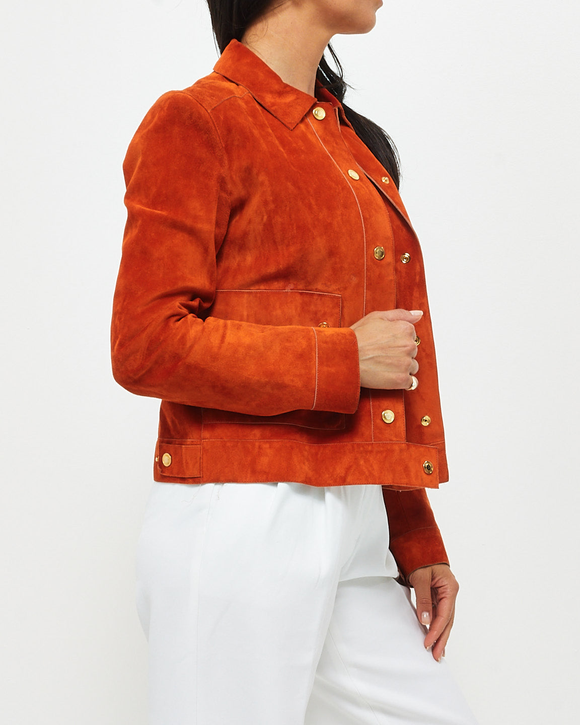 Gucci Orange Suede & Leather Lining Fitted Cropped Jacket - 42