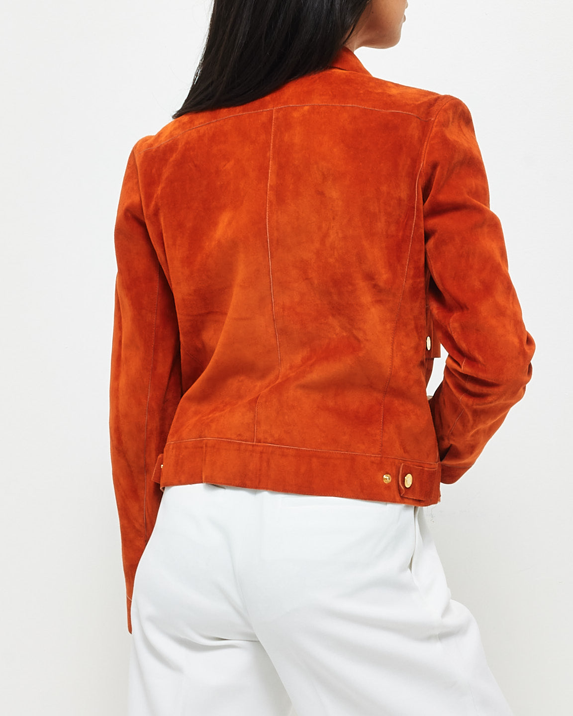Gucci Orange Suede & Leather Lining Fitted Cropped Jacket - 42