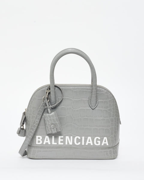 Buy Balenciaga Light Grey Croc Embossed White Logo Ville Small Top