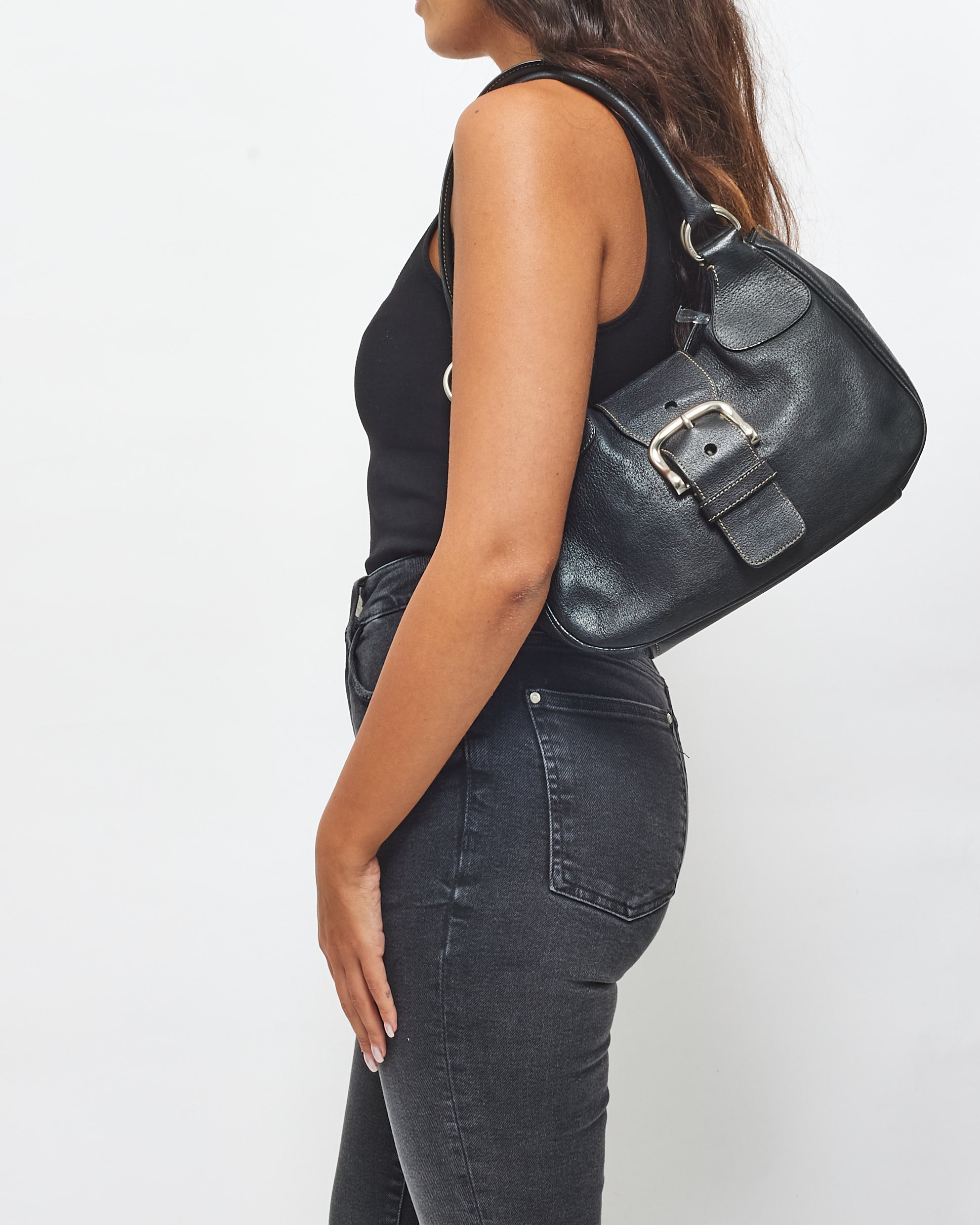 Buy Prada Black Leather Wide Buckle Shoulder Bag - Authenticated