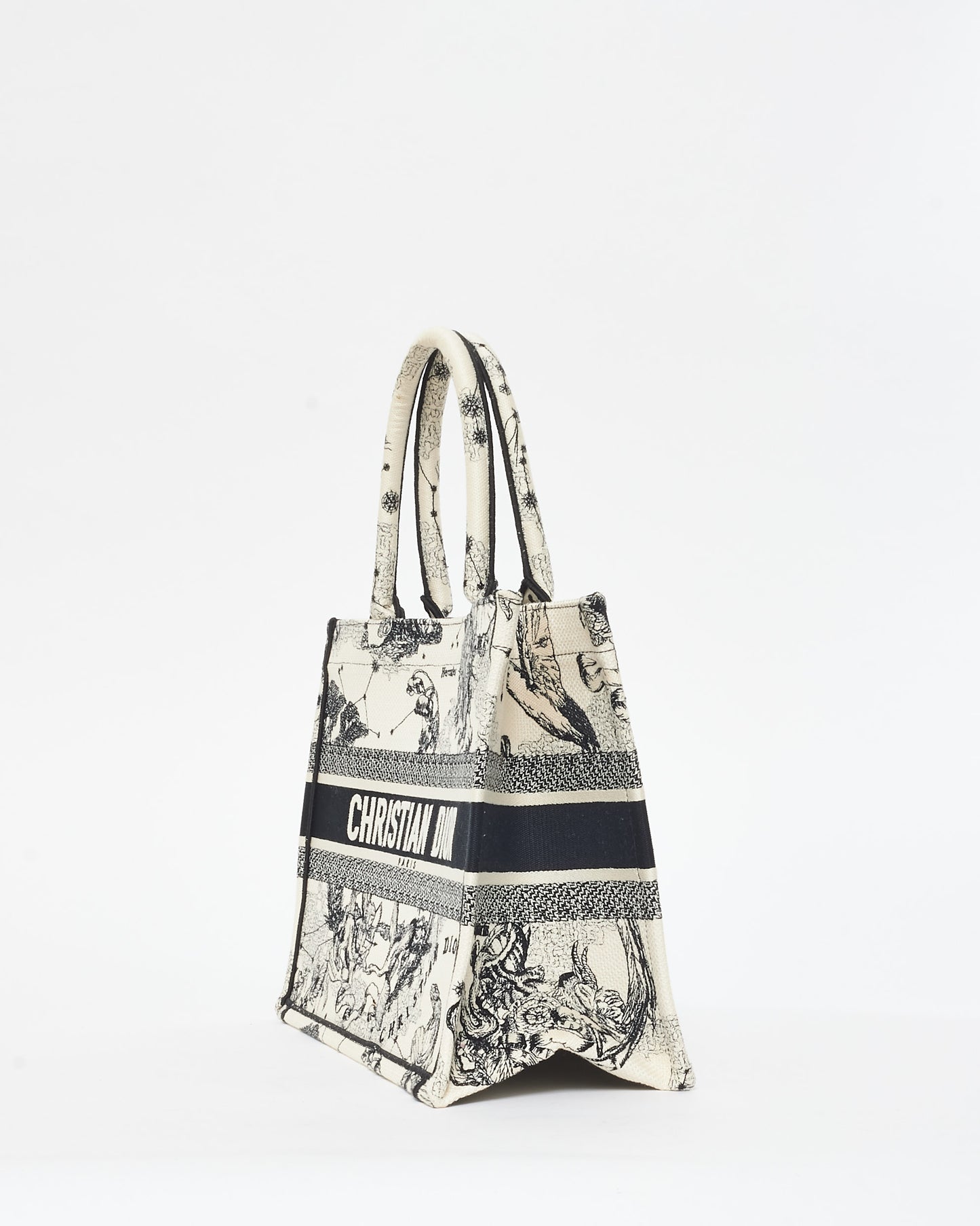 Dior White & Black Canvas 2022 Toile De Jouy Zodiac Medium Book Tote