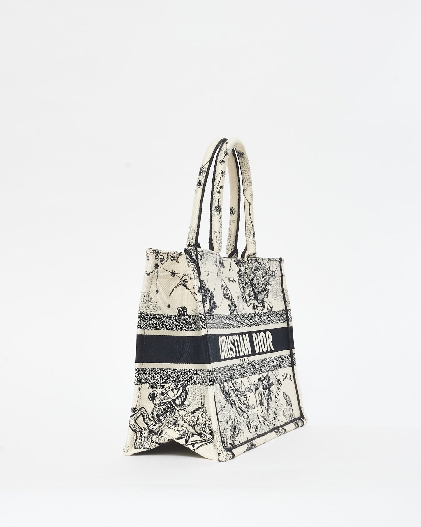 Dior White & Black Canvas 2022 Toile De Jouy Zodiac Medium Book Tote