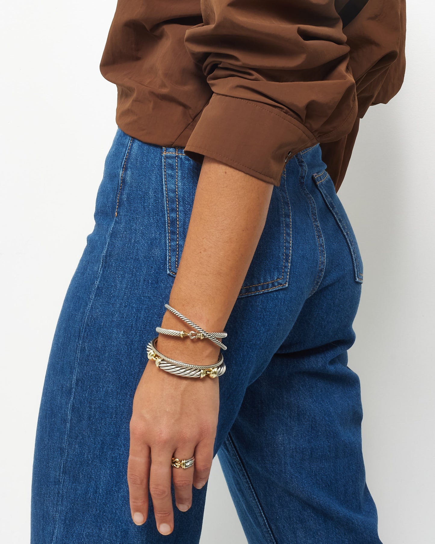 David Yurman Sterling Silver & 14K Gold Buckle Classic Cable Bracelet