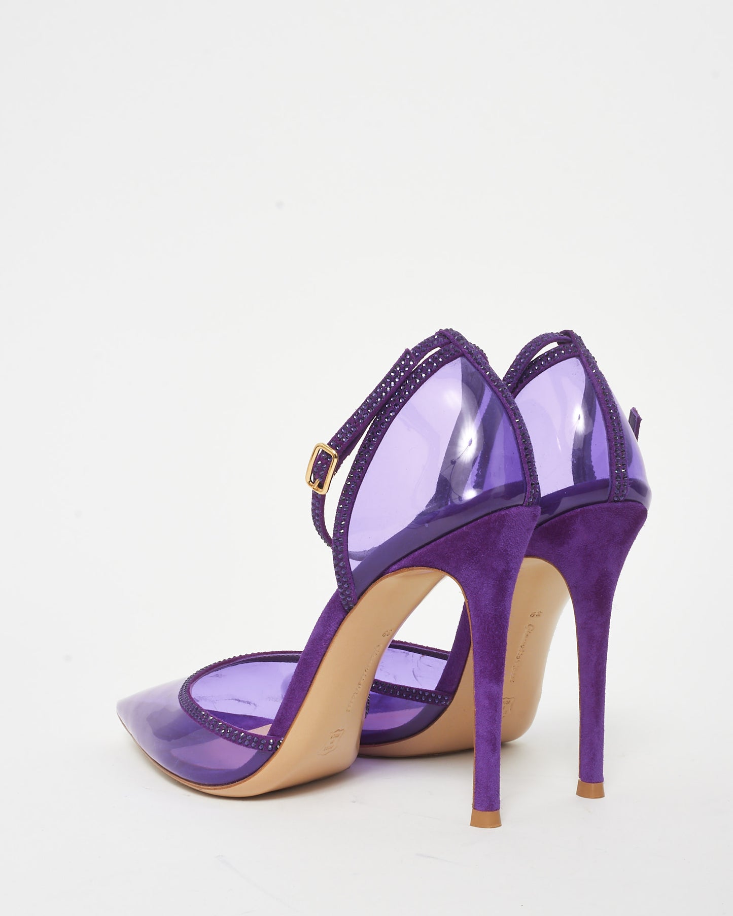 Gianvito Rossi Purple PVC Suede & Rhinestone Ankle Strap Pumps - 39
