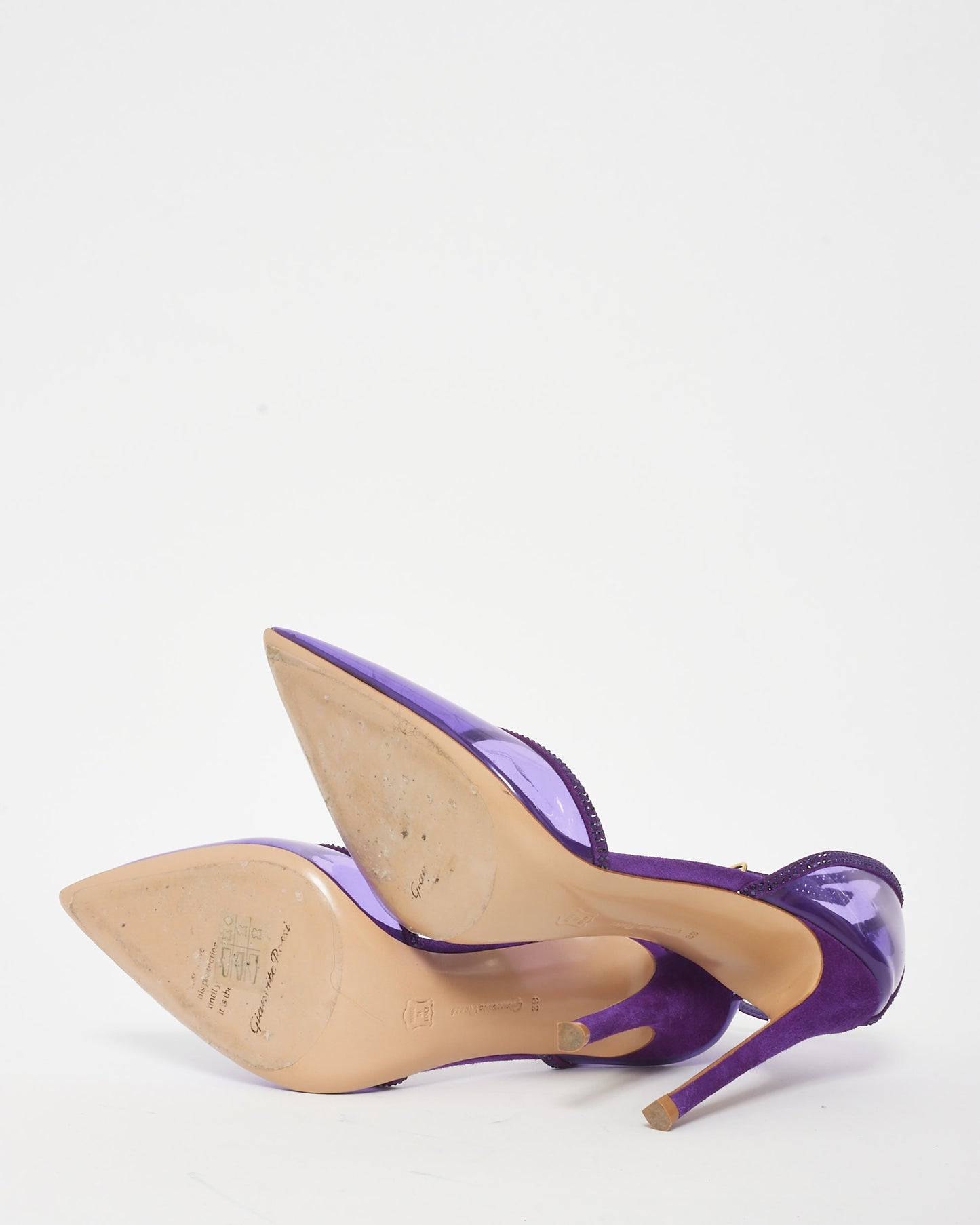 Gianvito Rossi Purple PVC Suede & Rhinestone Ankle Strap Pumps - 39