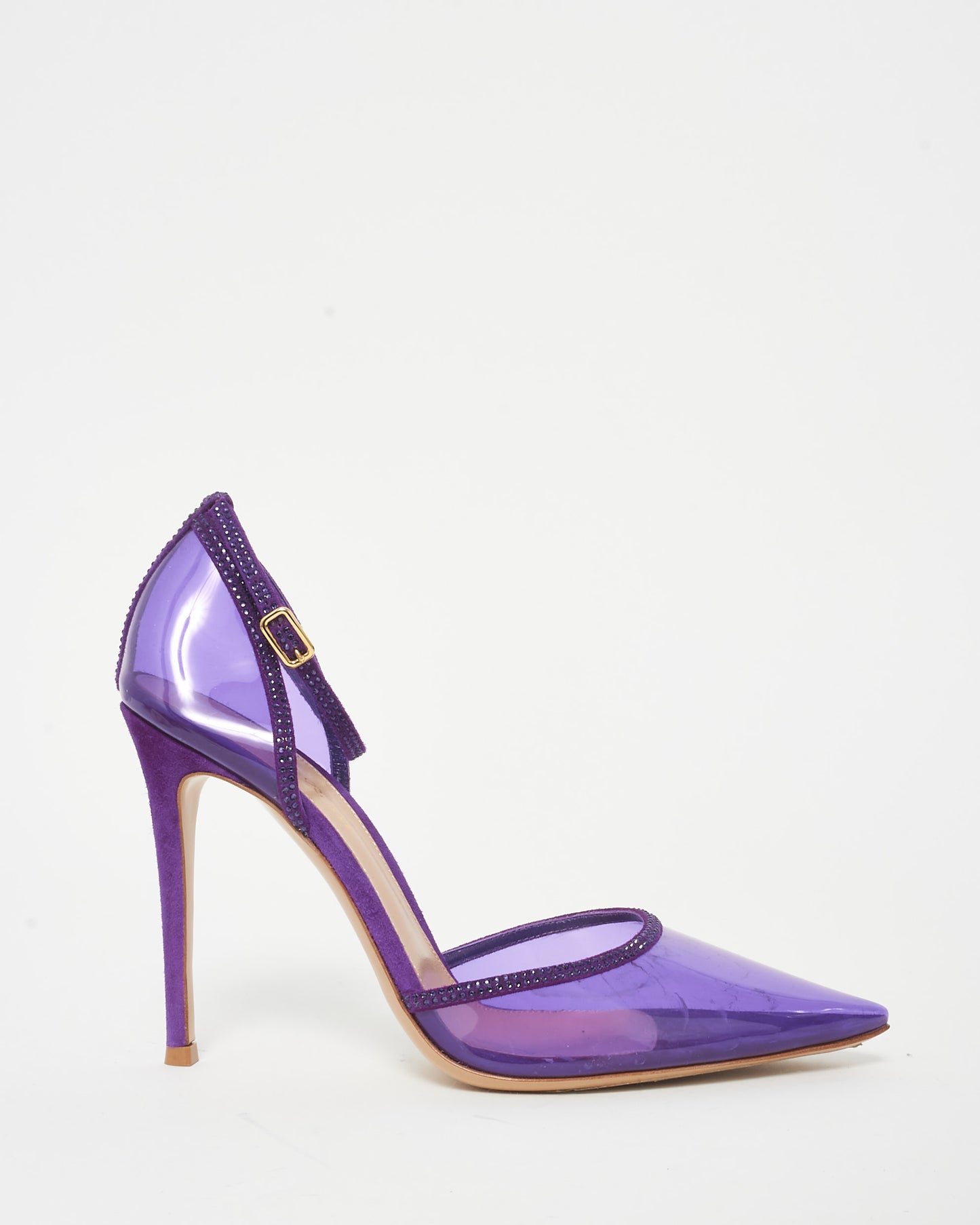 Gianvito Rossi Purple PVC Suede & Rhinestone Ankle Strap Pumps - 39