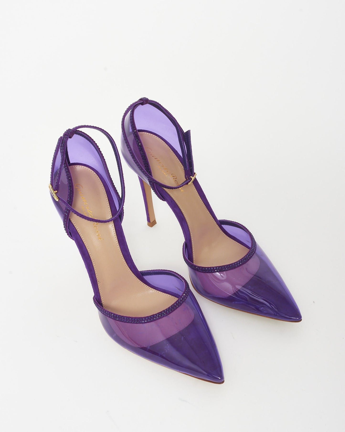 Gianvito Rossi Purple PVC Suede & Rhinestone Ankle Strap Pumps - 39