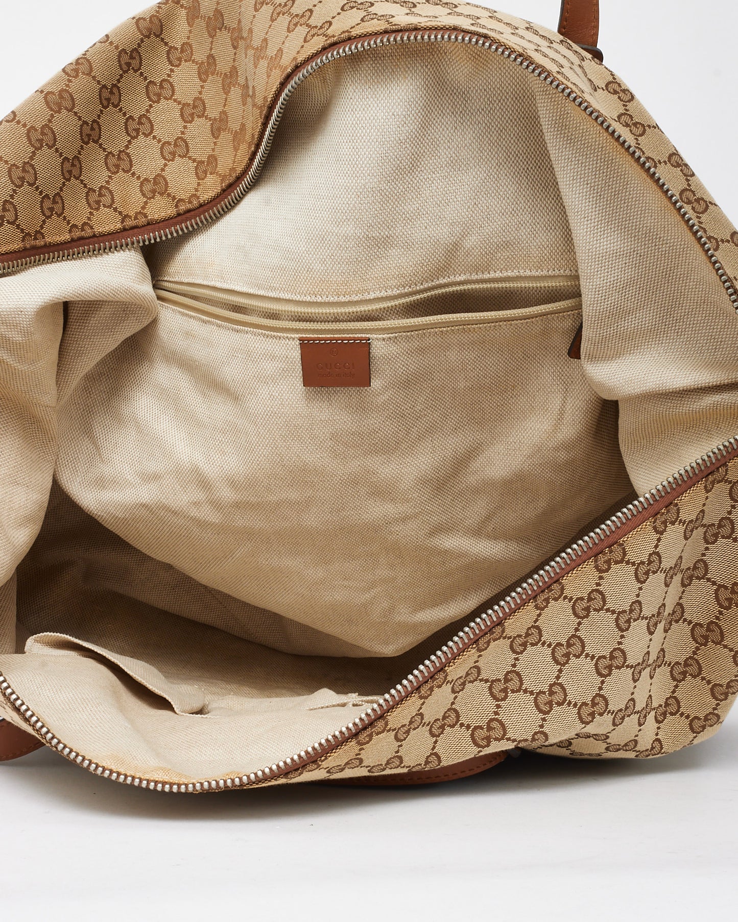 Gucci Beige and Brown GG Monogram Canvas Carry-On Duffle Bag