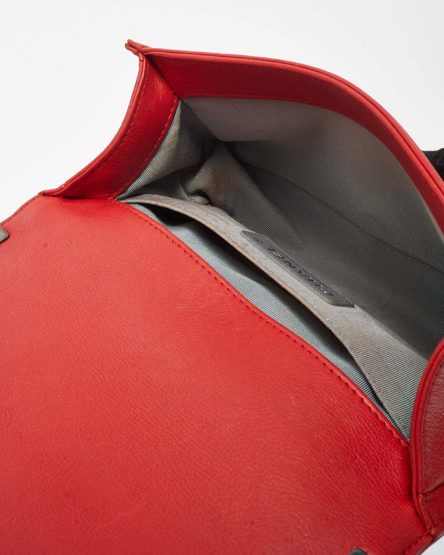 Chanel Red Calfskin Leather Double Stitch Small Boy Flap Bag