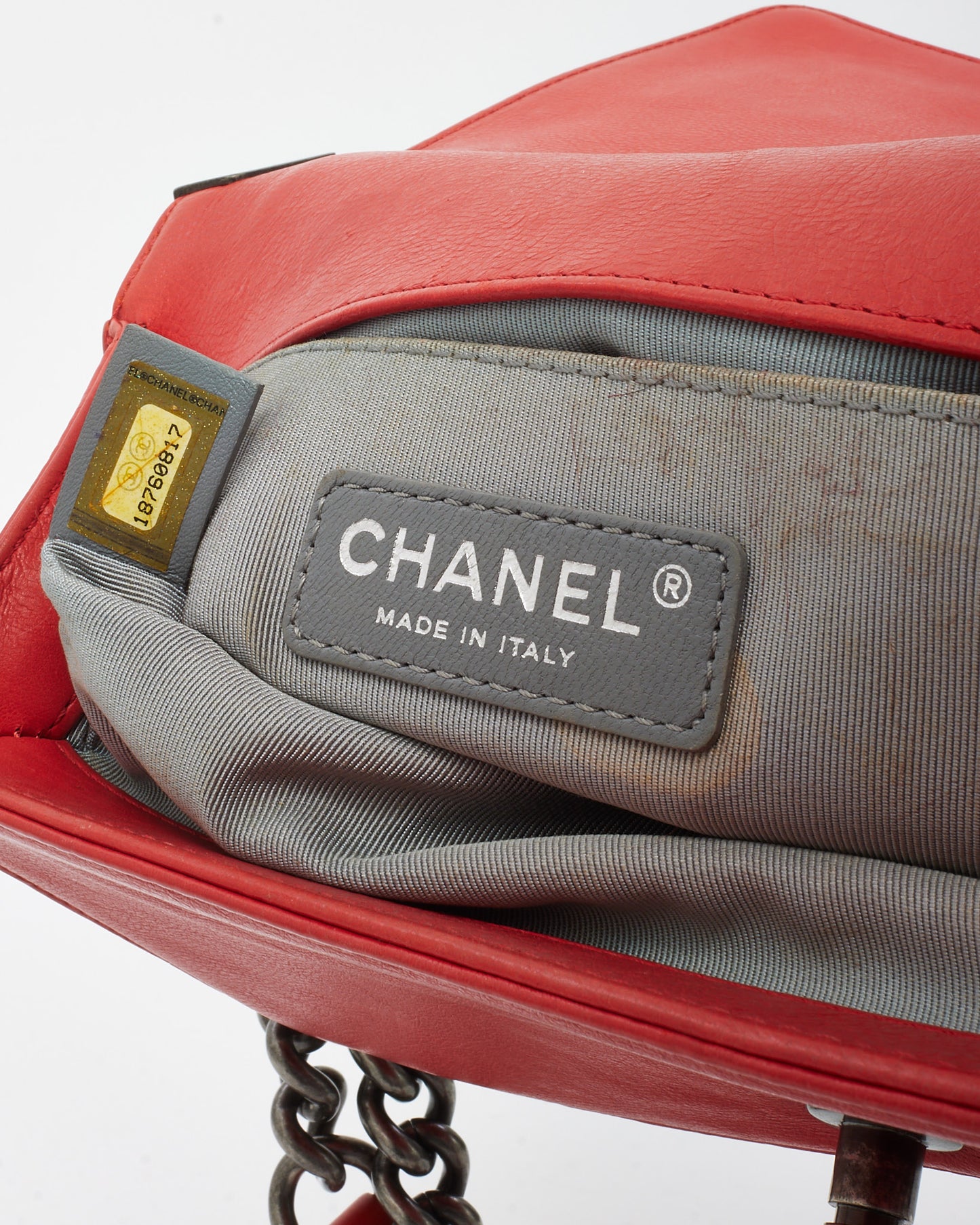 Chanel Red Calfskin Leather Double Stitch Small Boy Flap Bag