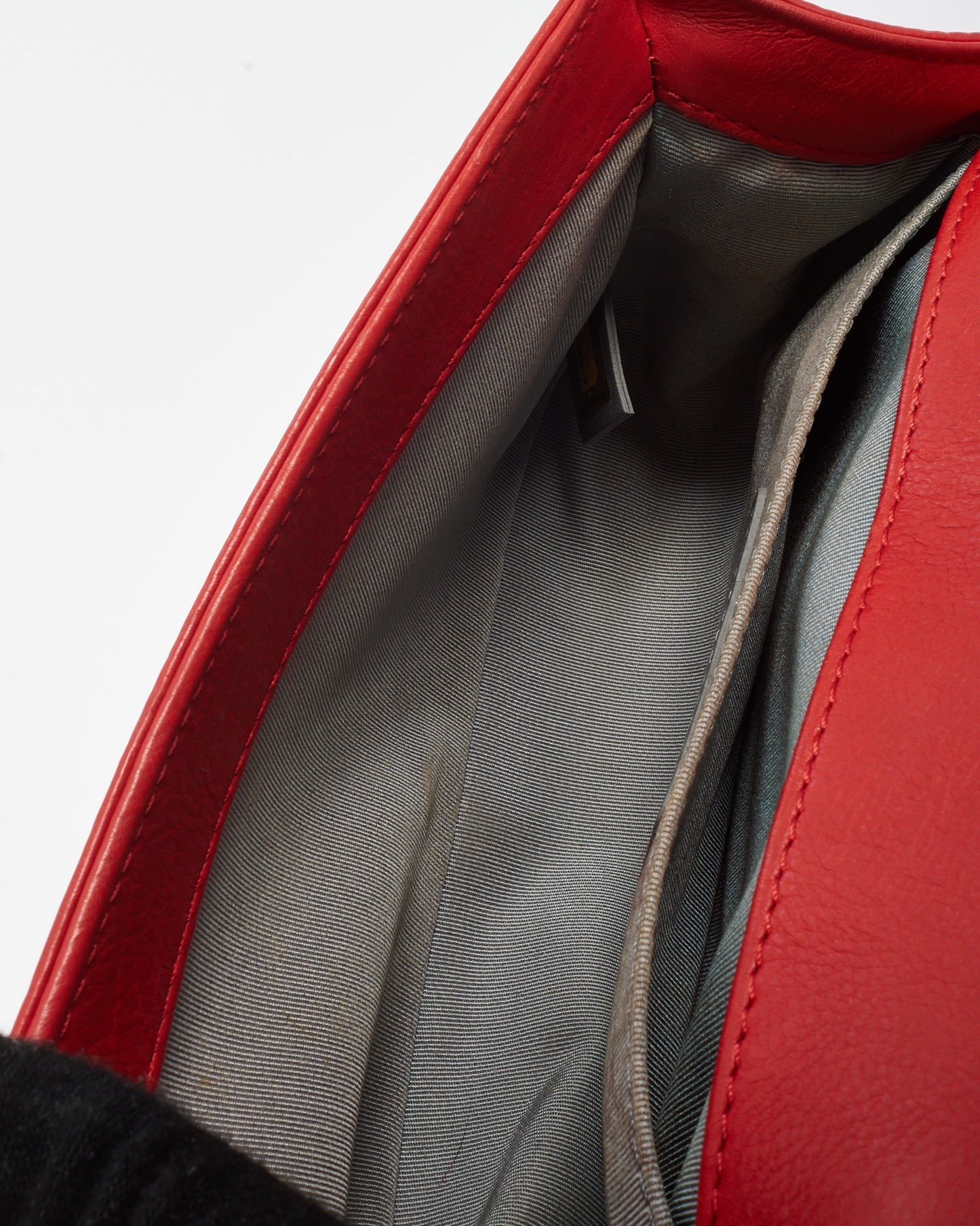 Chanel Red Calfskin Leather Double Stitch Small Boy Flap Bag