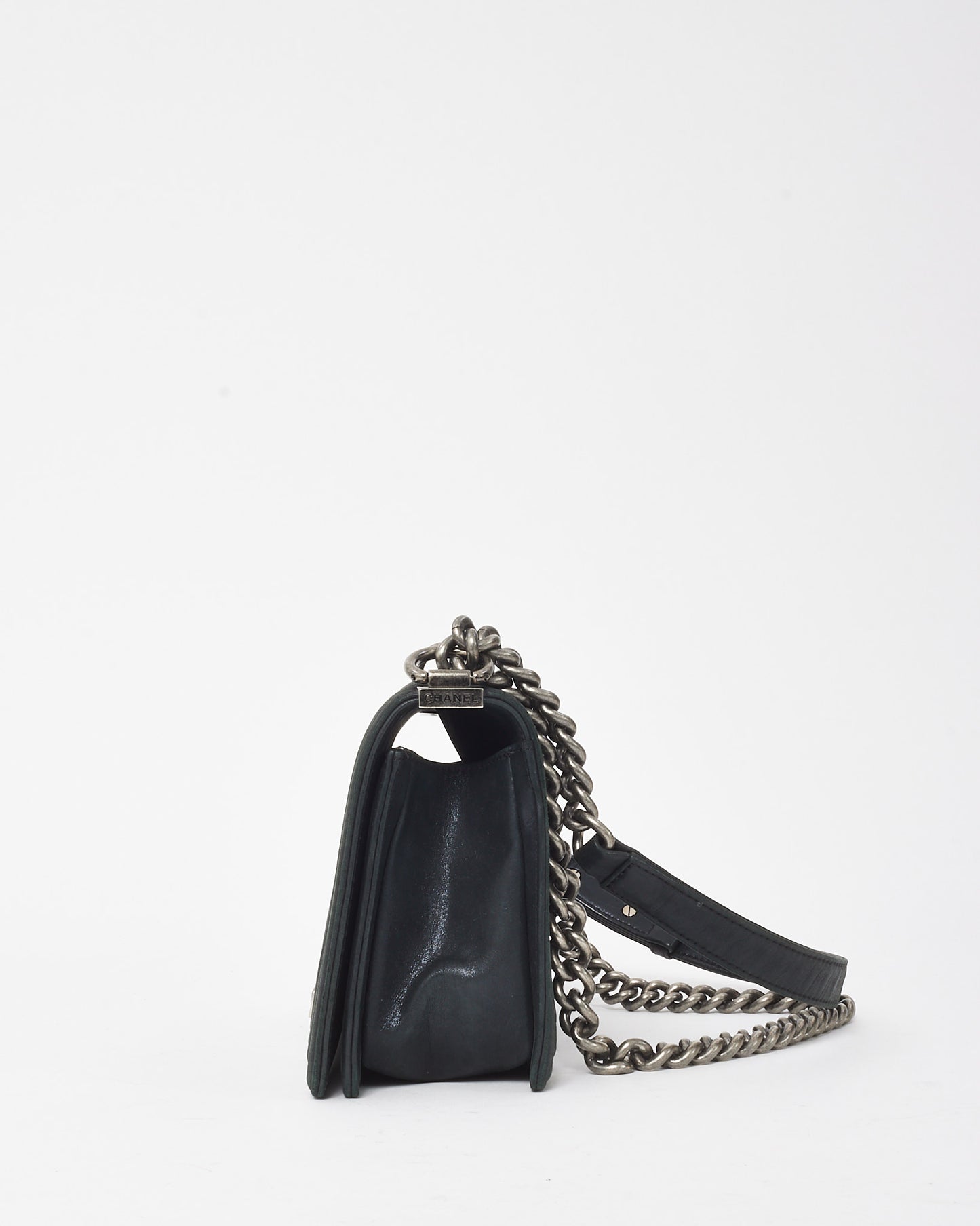 Chanel Black Calfskin Leather Double Stitch Medium Boy Flap Bag