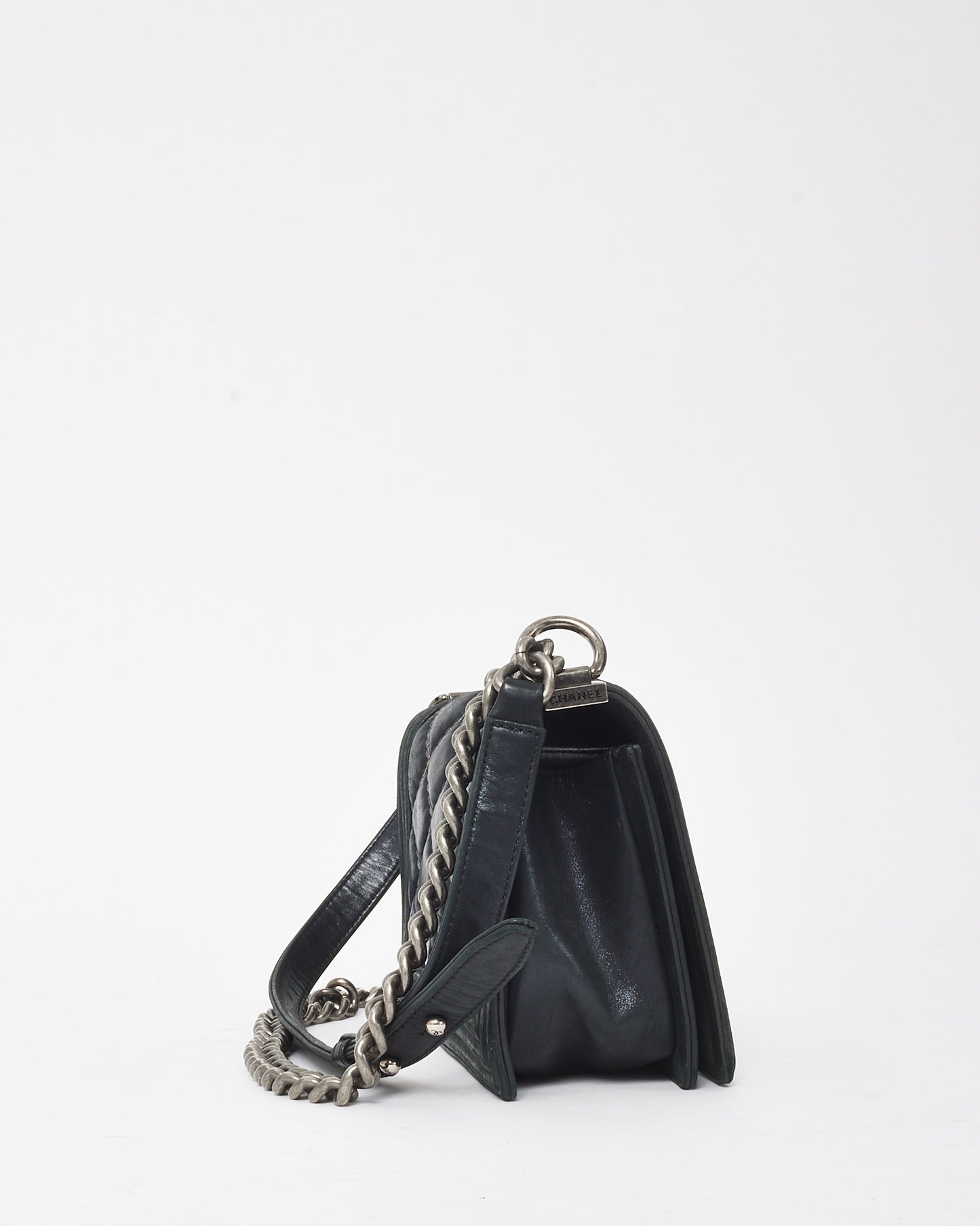 Chanel Black Calfskin Leather Double Stitch Medium Boy Flap Bag