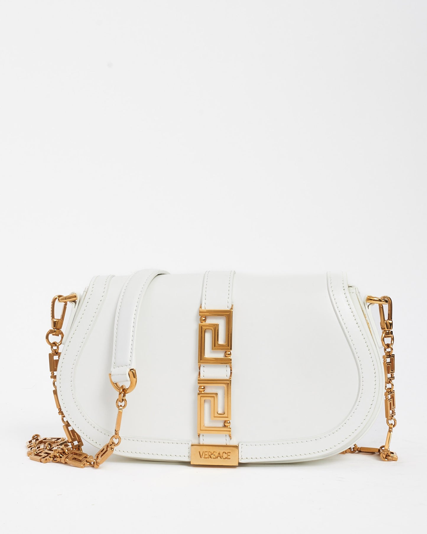 Versace White Leather Greca Goddess Crossbody Bag
