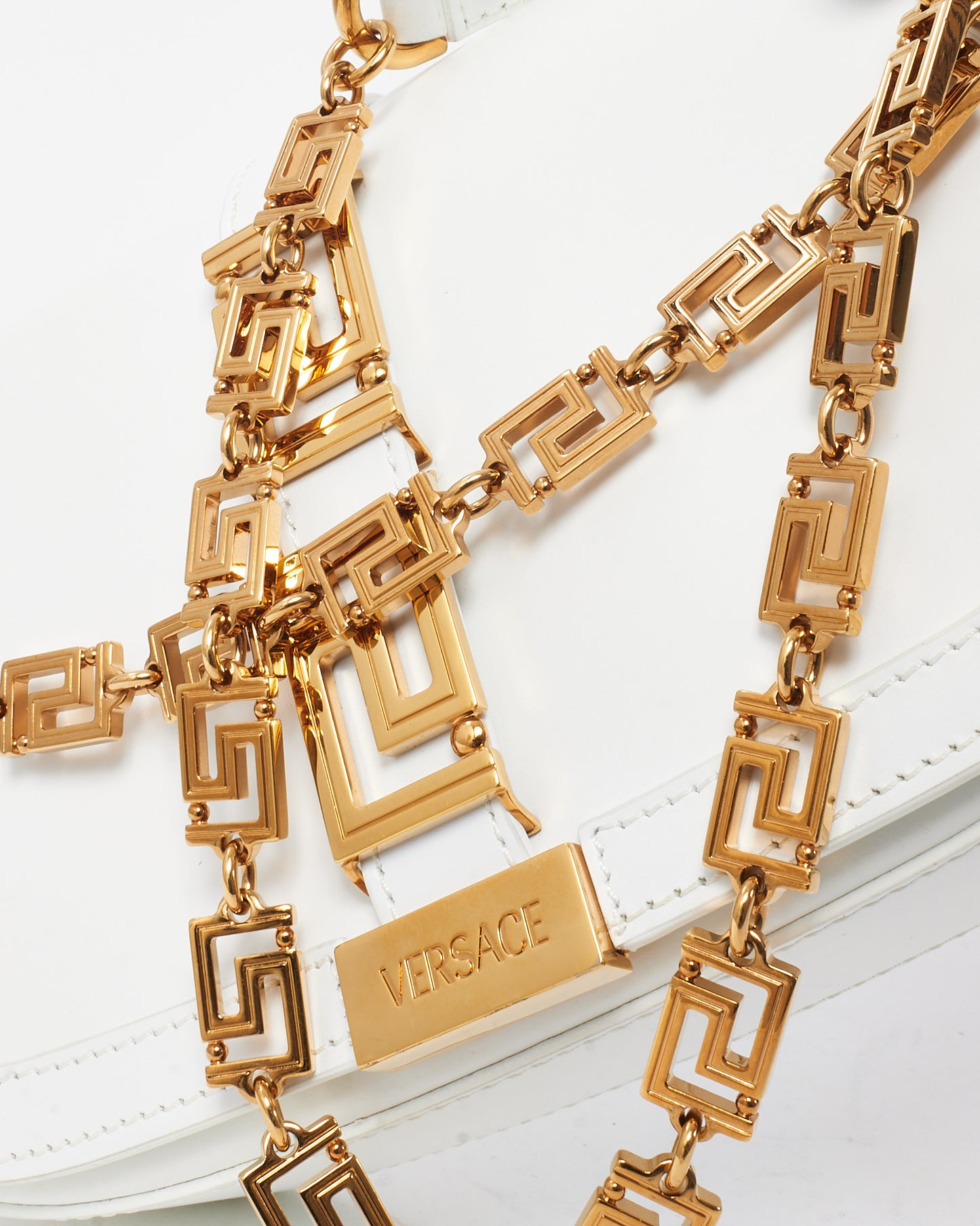 Versace White Leather Greca Goddess Crossbody Bag