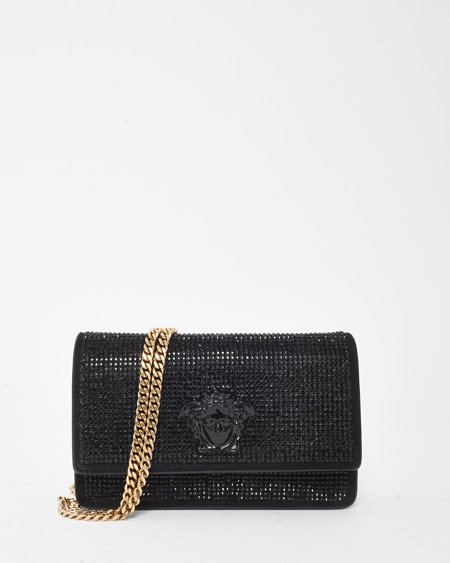 Versace Black Embellished Crystal Medusa Head Chain Crossbody Bag