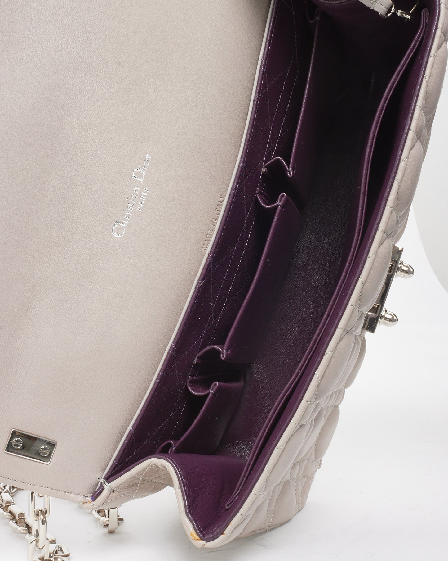 Dior Grey Lambskin Cannage Leather Medium Miss Dior Flap Chain Shoulder Bag