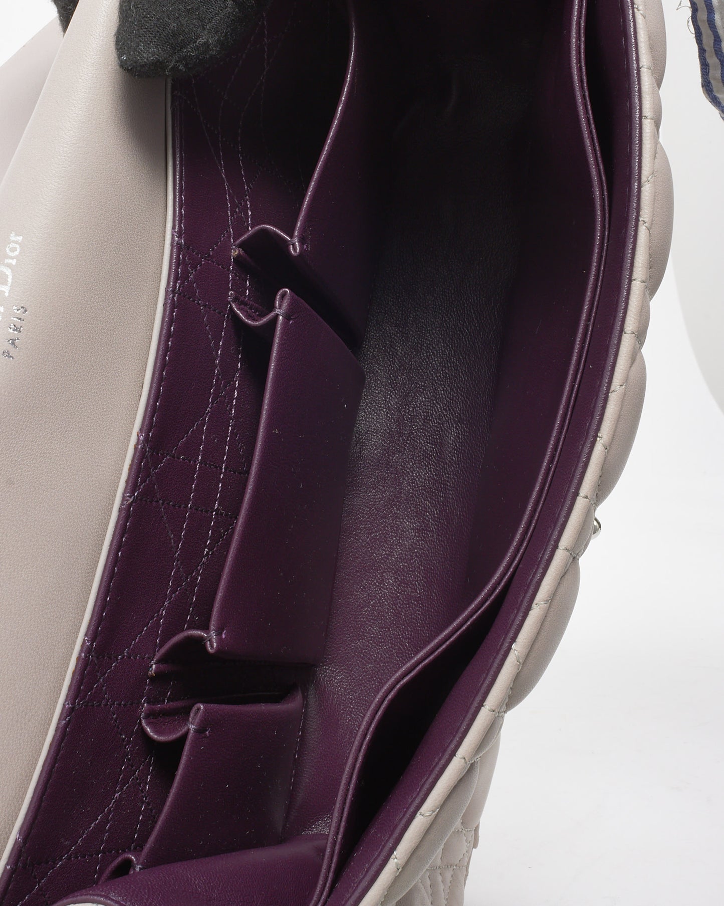 Dior Grey Lambskin Cannage Leather Medium Miss Dior Flap Chain Shoulder Bag