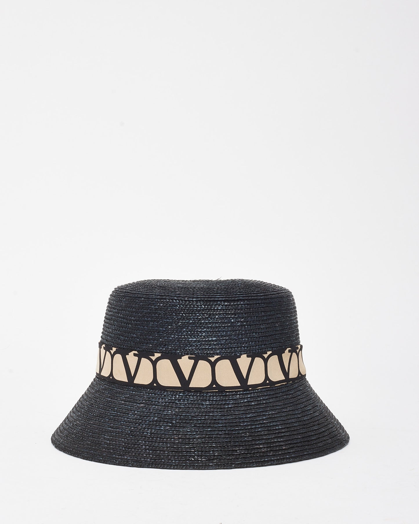 Valentino Black Raffia Iconographe Logo Toile Bucket Hat - S