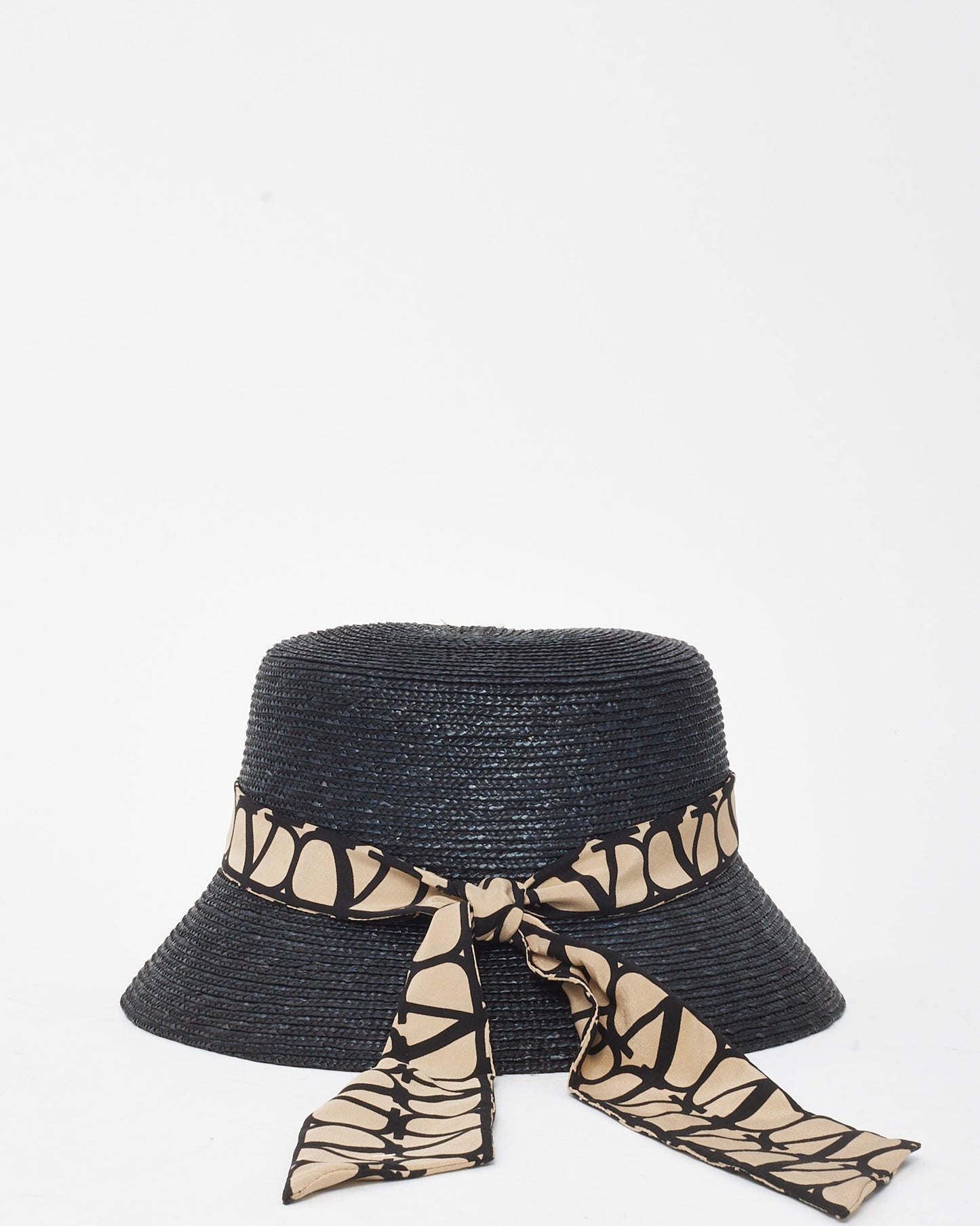 Valentino Black Raffia Iconographe Logo Toile Bucket Hat - S