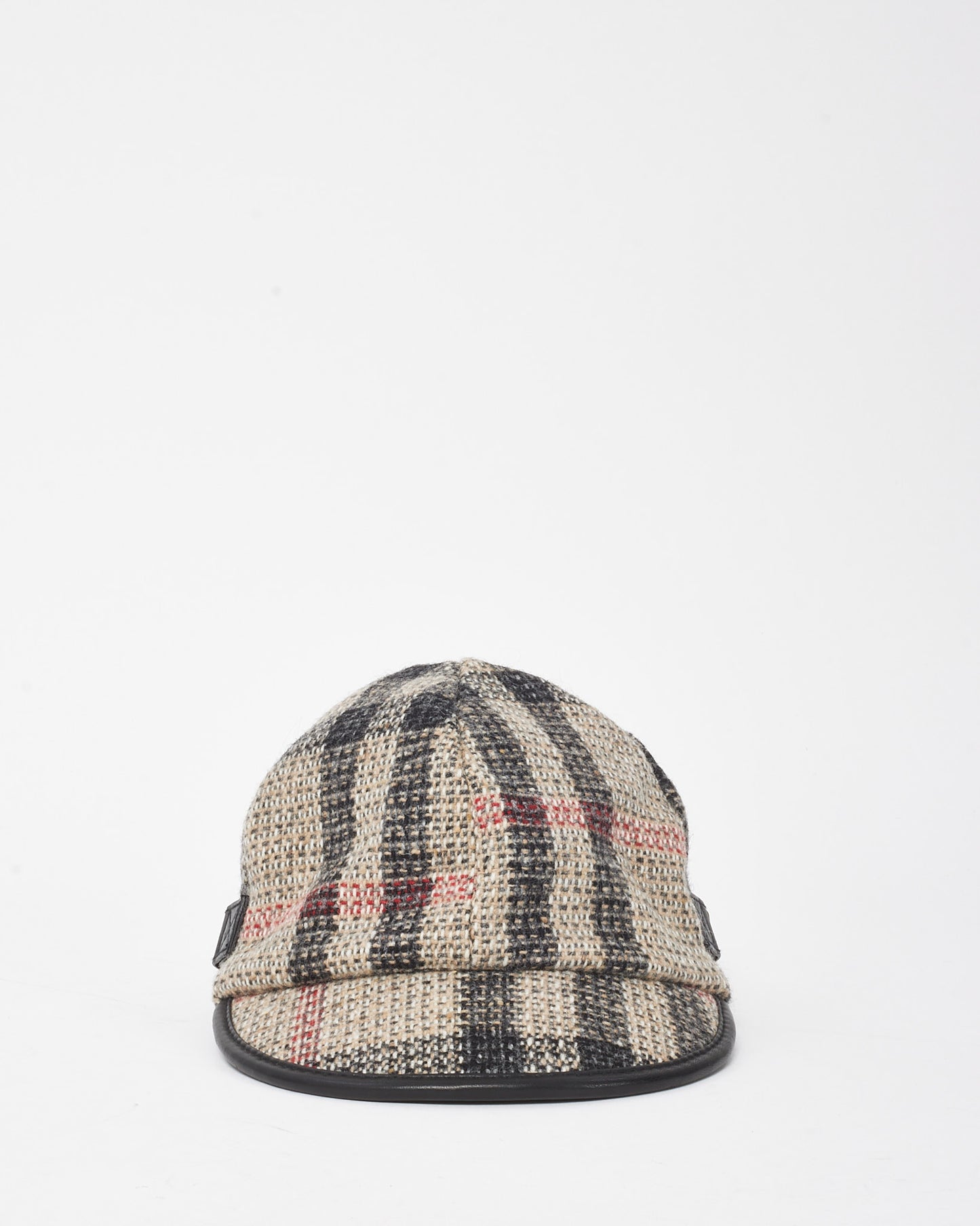 Burberry Grey Nova Check Wool Knit Newsboy Hat - M