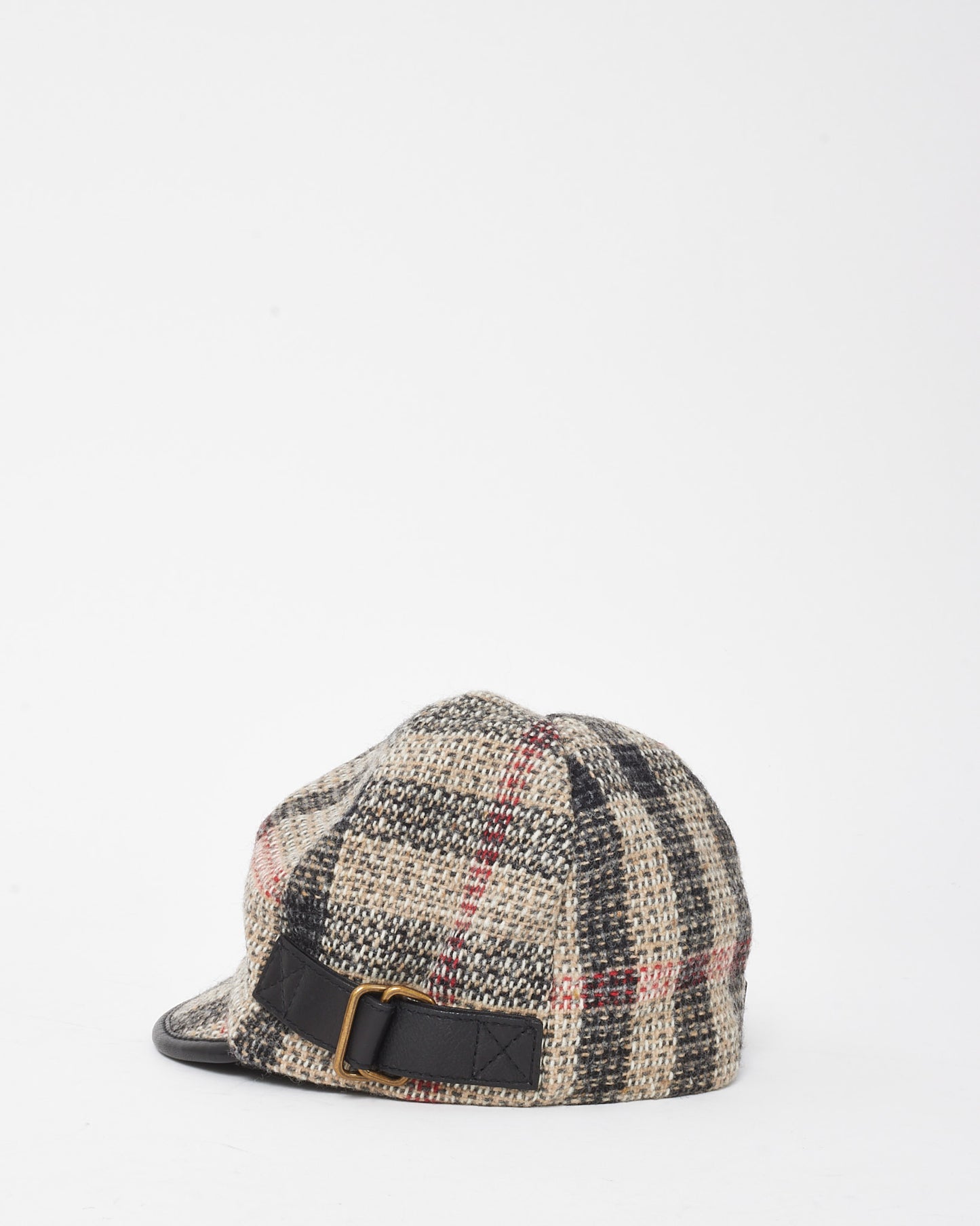 Burberry Grey Nova Check Wool Knit Newsboy Hat - M