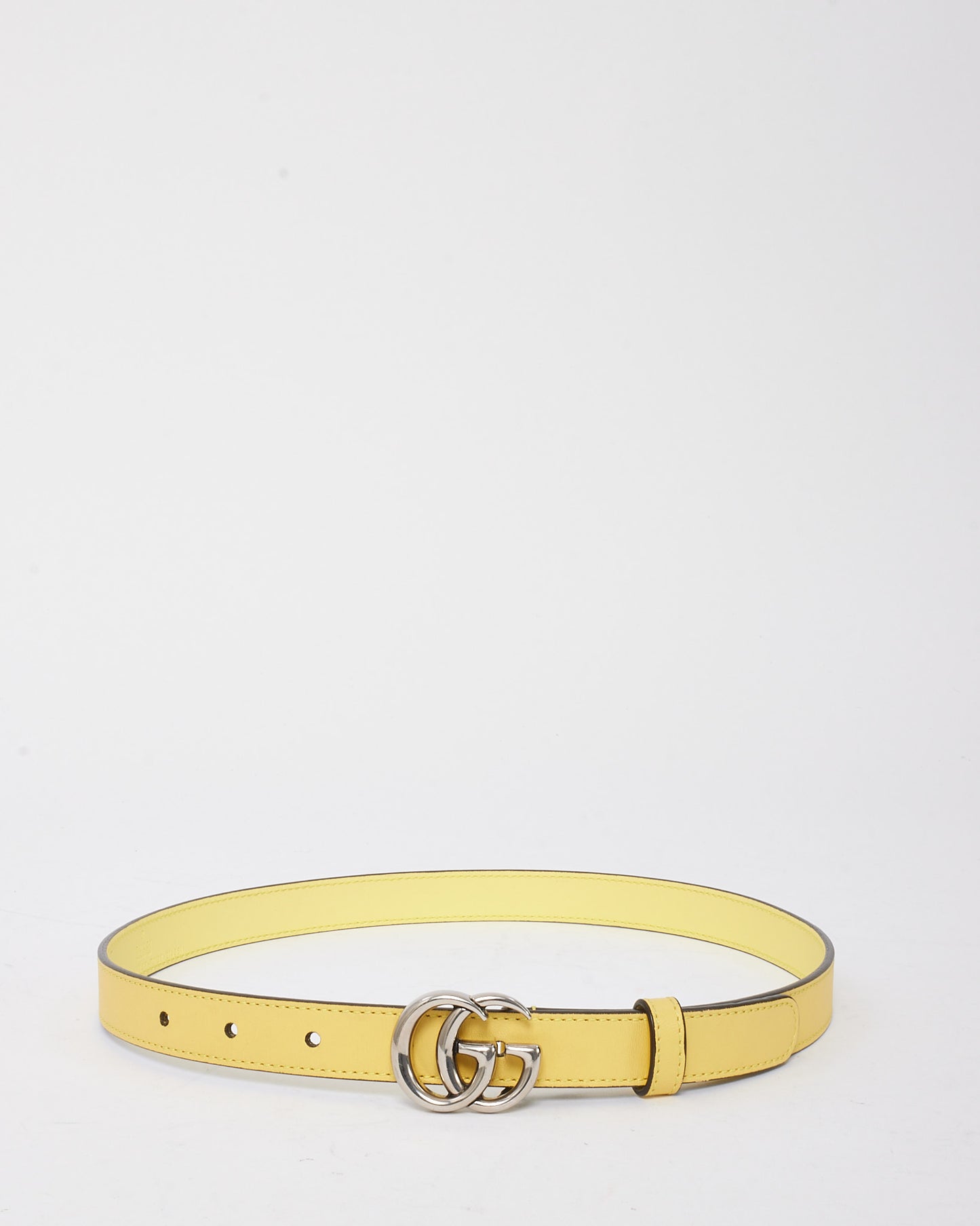 Gucci Yellow Leather Thin GG Marmont Belt SHW - 70/28
