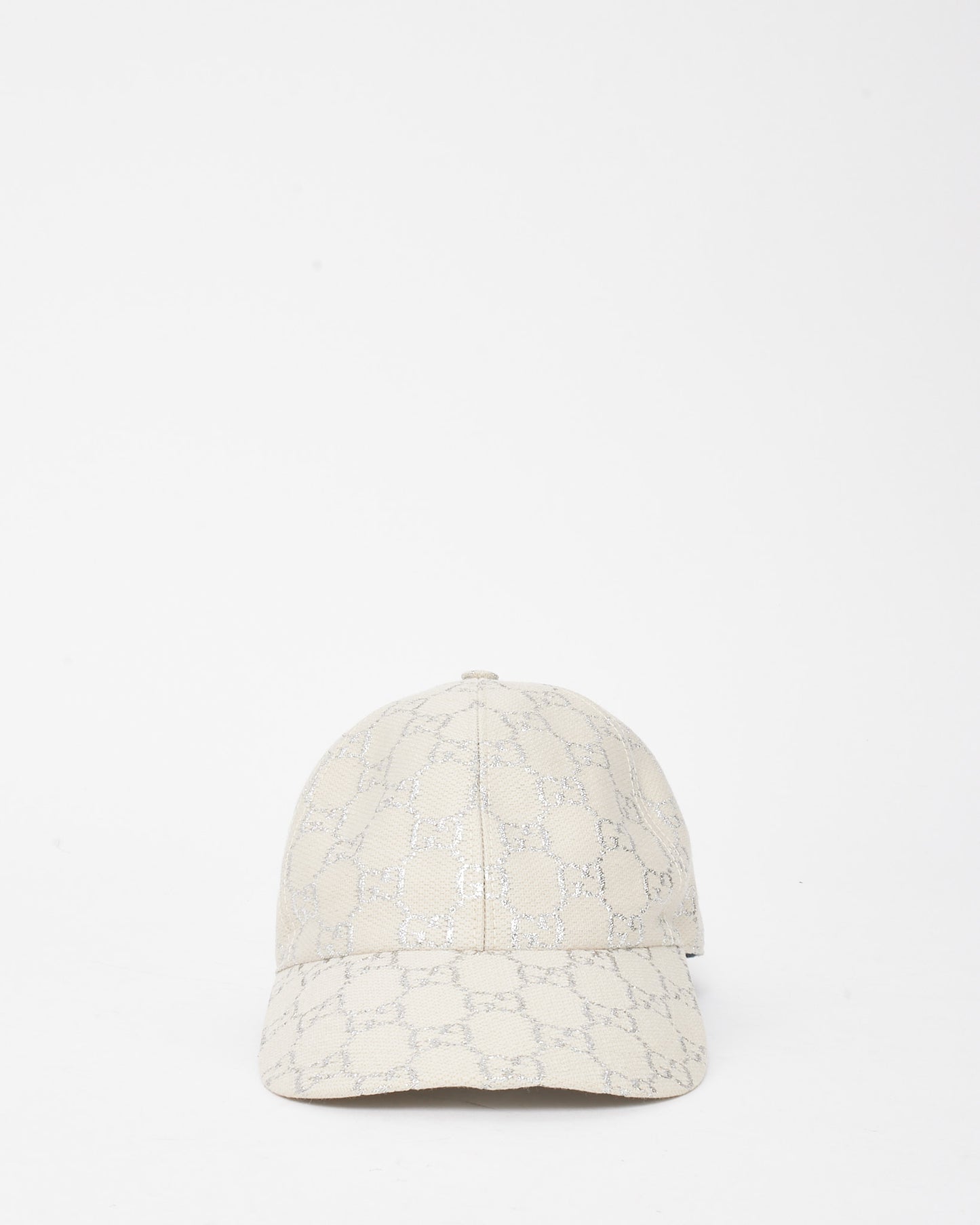 Gucci Neutral Beige Canvas Siver Lame GG Monogram Rush Baseball Cap - S
