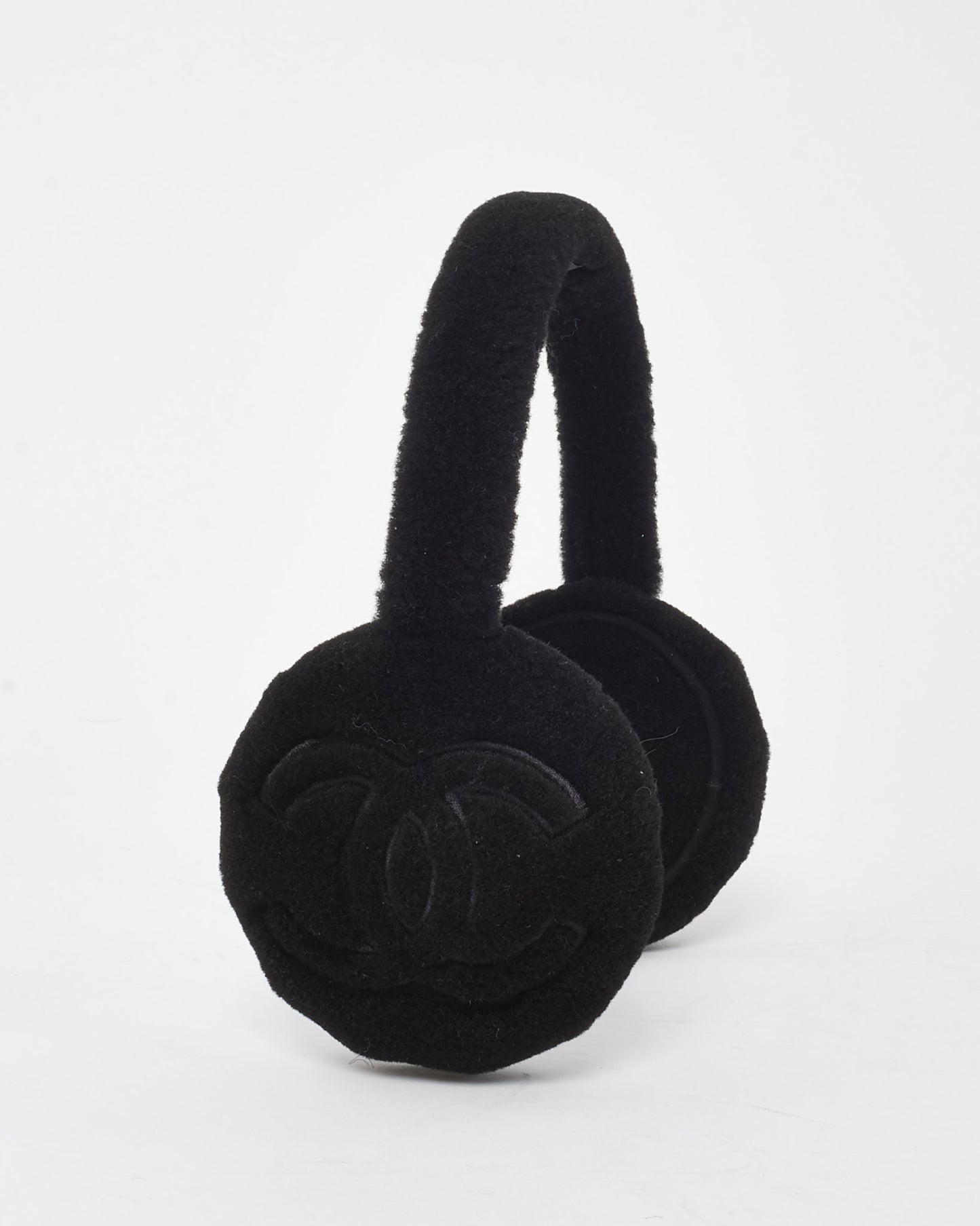 Chanel Black Shearling CC Logo Ear Muffs