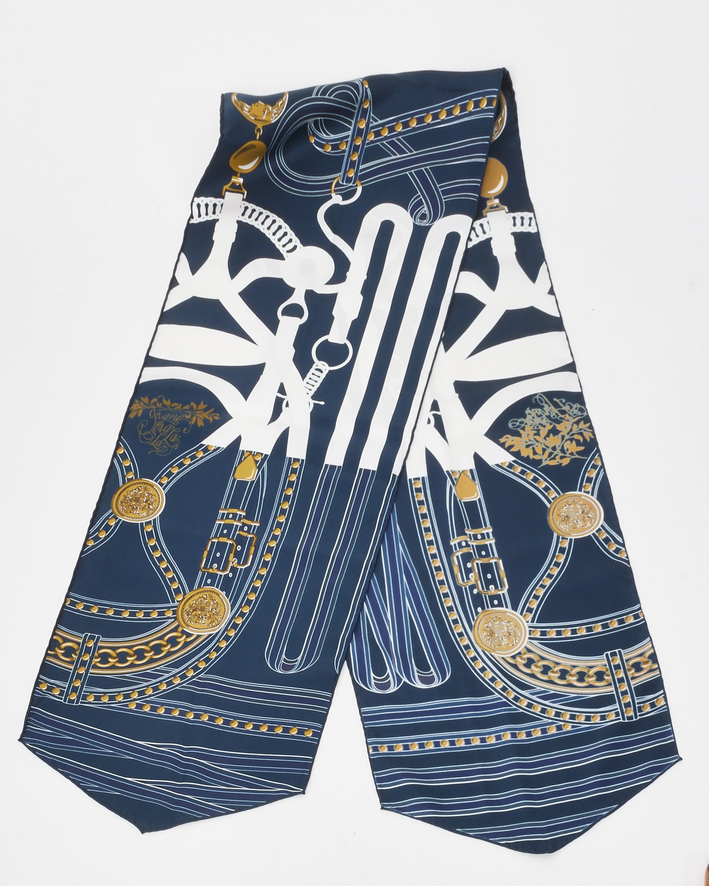 Hermès Navy/Gold/Multi Grand Tralala Silk Scarf