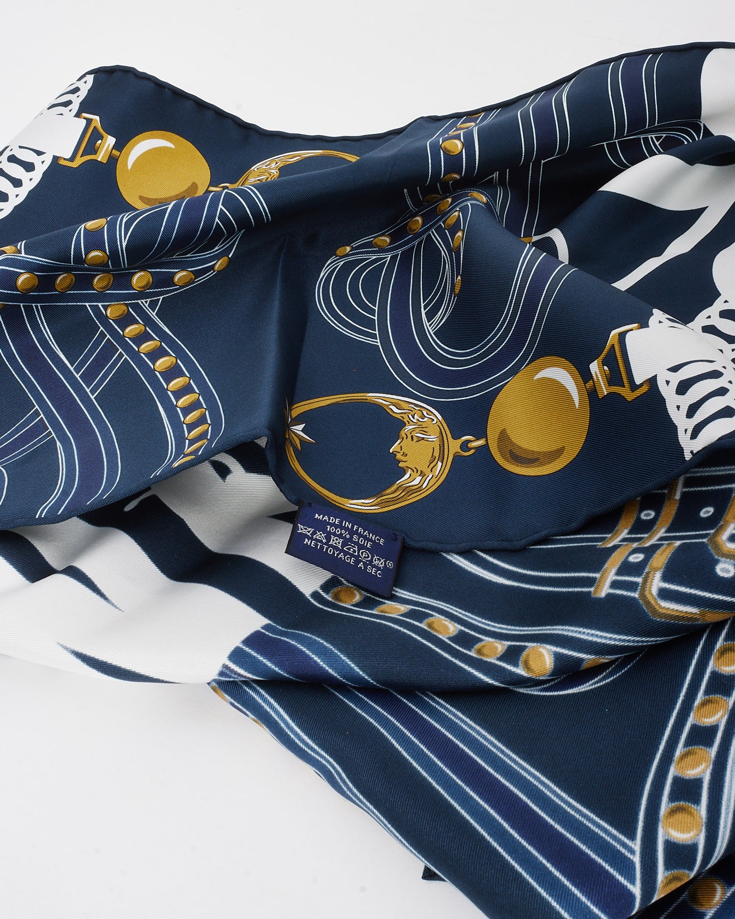 Hermès Navy/Gold/Multi Grand Tralala Silk Scarf