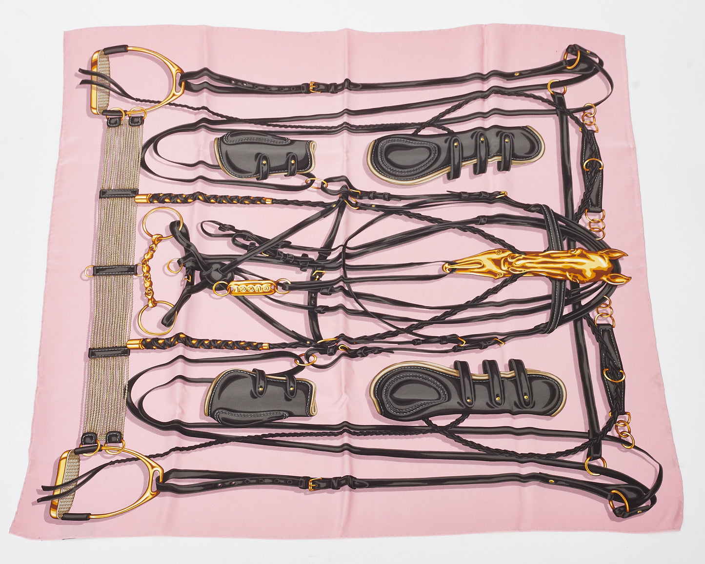Gucci Pink/Black/Multi Horsebit Motif Silk Square Scarf