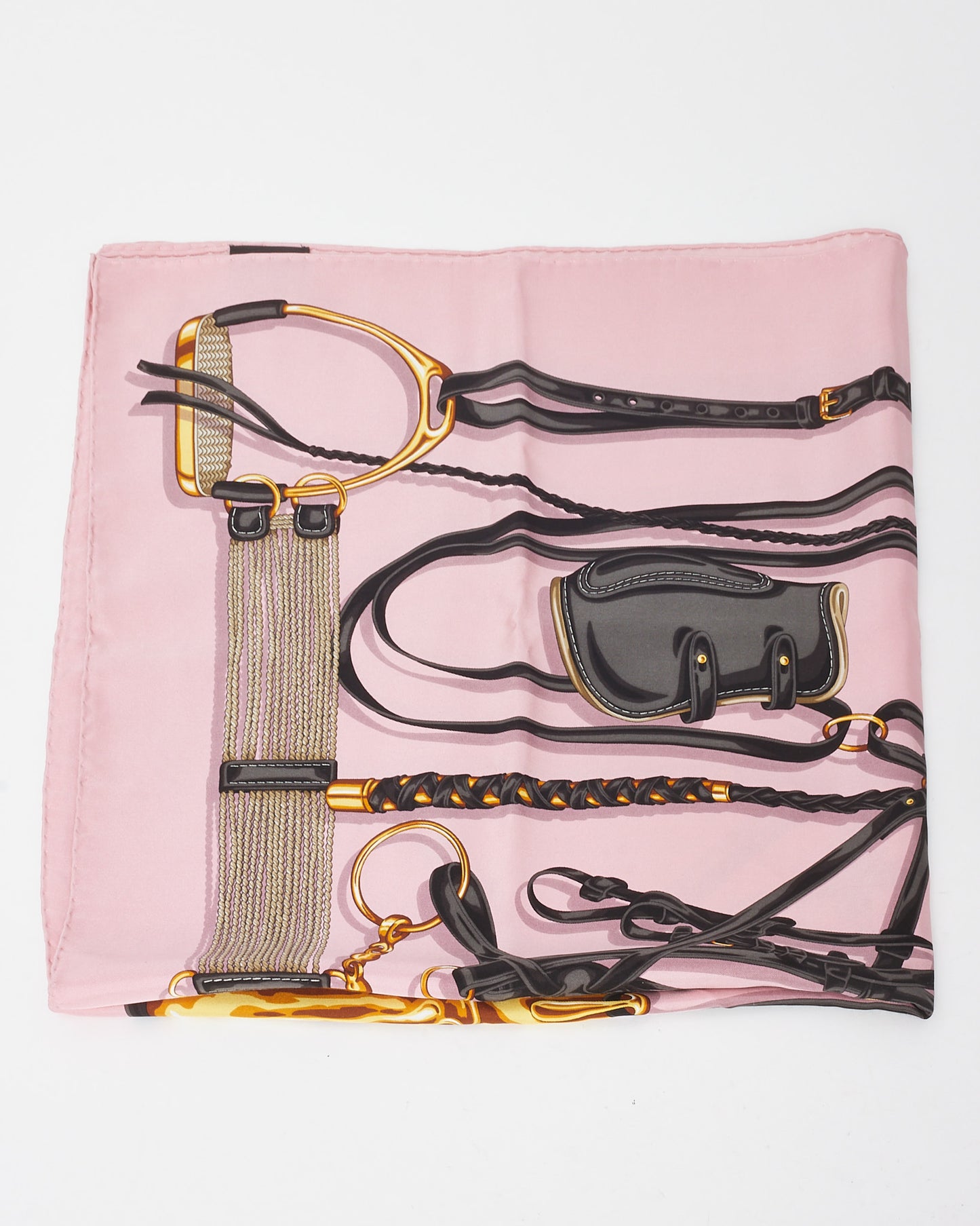 Gucci Pink/Black/Multi Horsebit Motif Silk Square Scarf