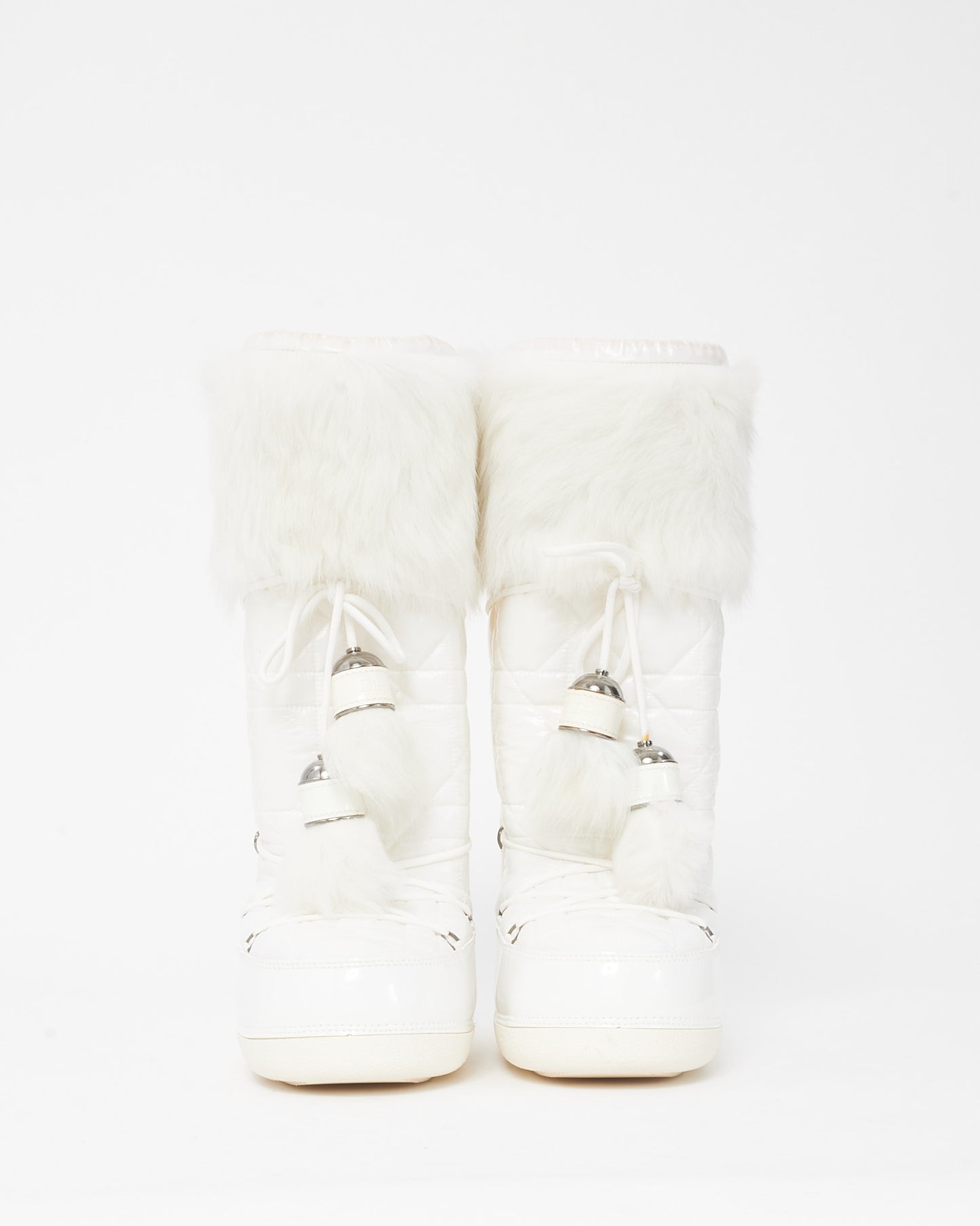 Dior John Galliano Era White Patent Leather Cannage Fur Moon Boots - 42