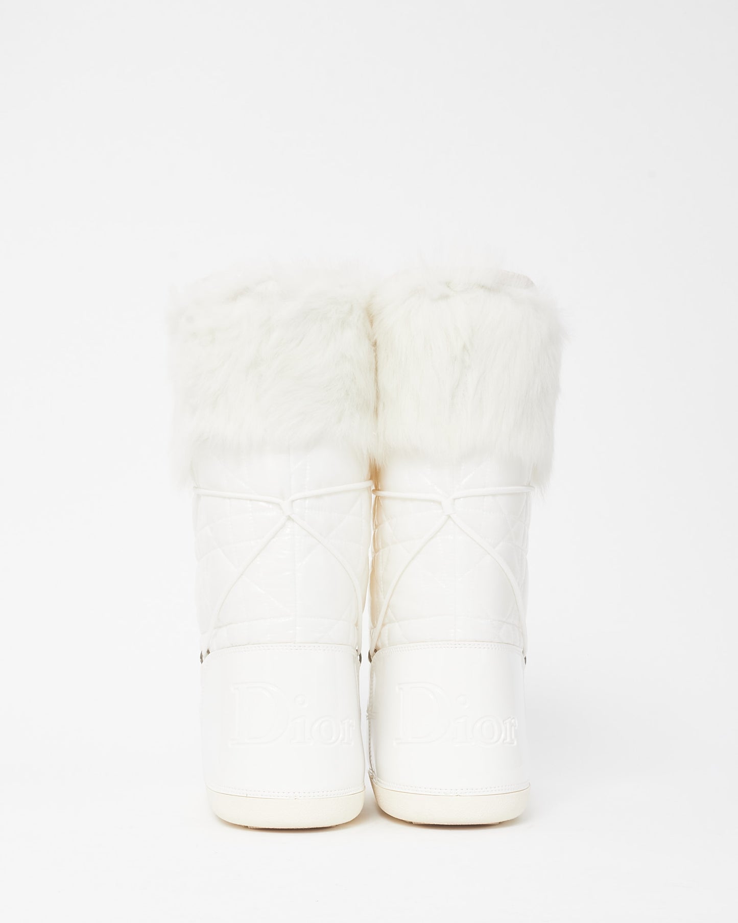 Dior John Galliano Era White Patent Leather Cannage Fur Moon Boots - 42