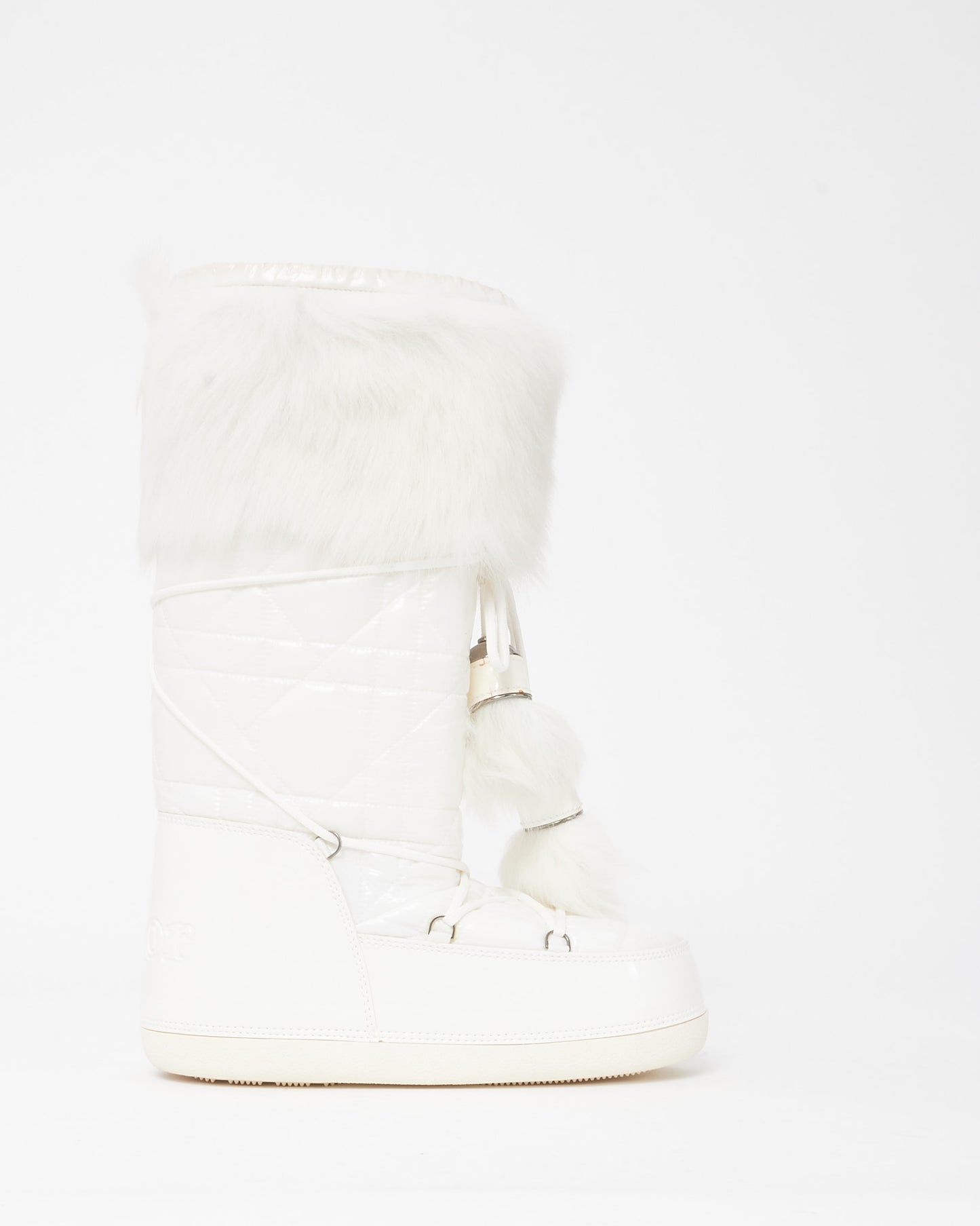 Dior John Galliano Era White Patent Leather Cannage Fur Moon Boots - 42