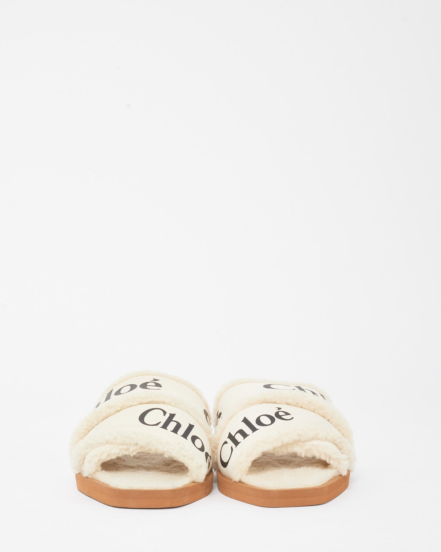 Chloé Beige Shearling Woody Slide Sandals - 35