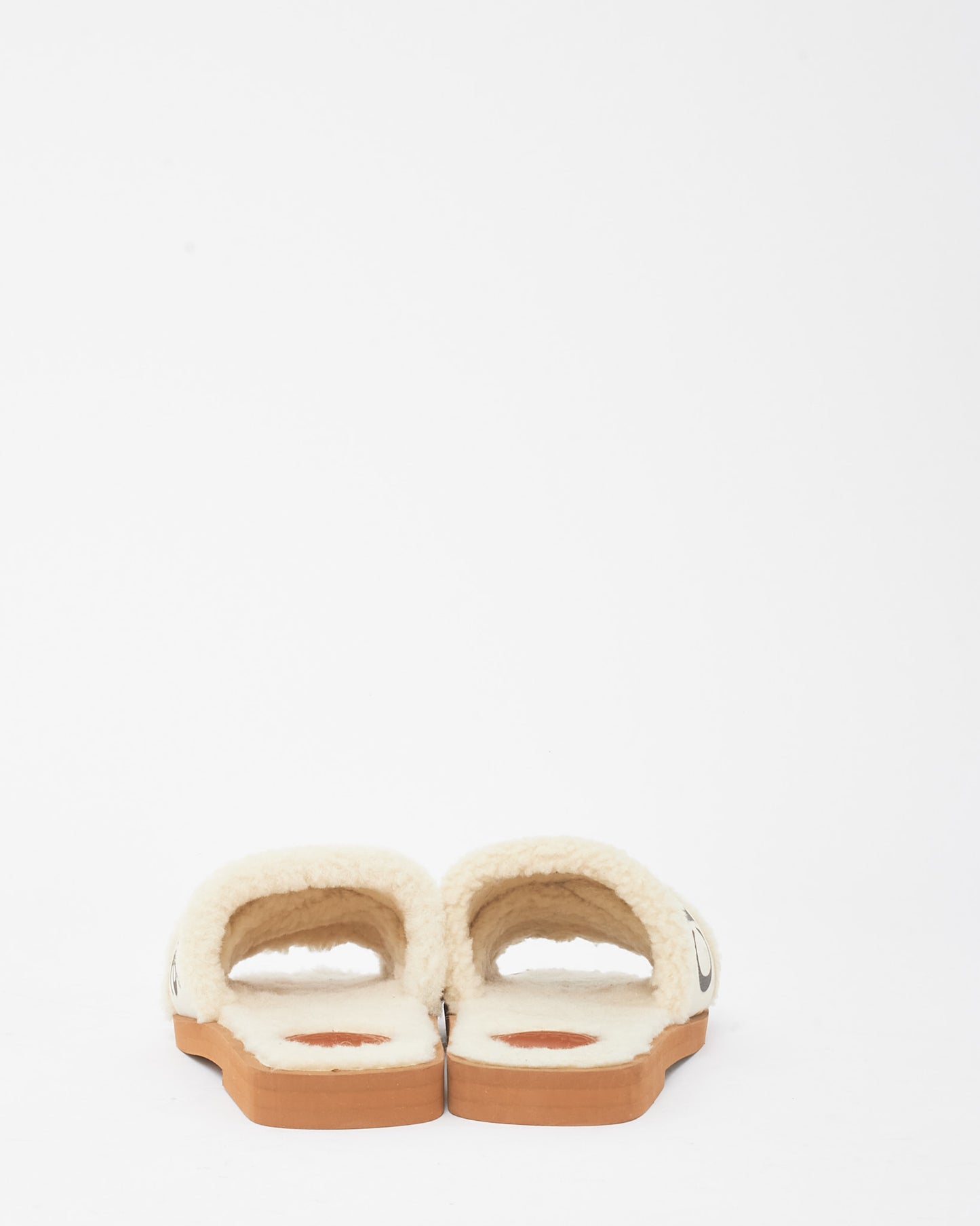 Chloé Beige Shearling Woody Slide Sandals - 35