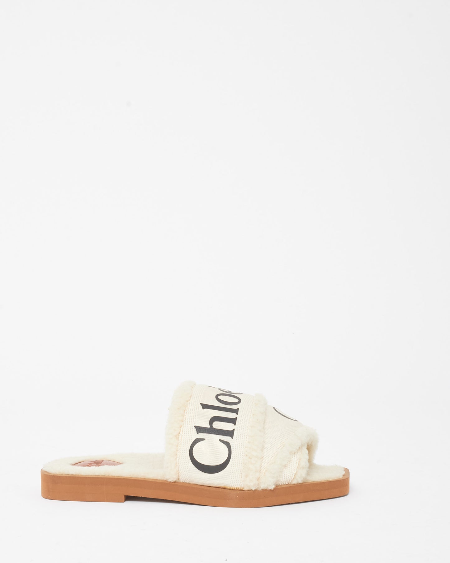 Chloé Beige Shearling Woody Slide Sandals - 35