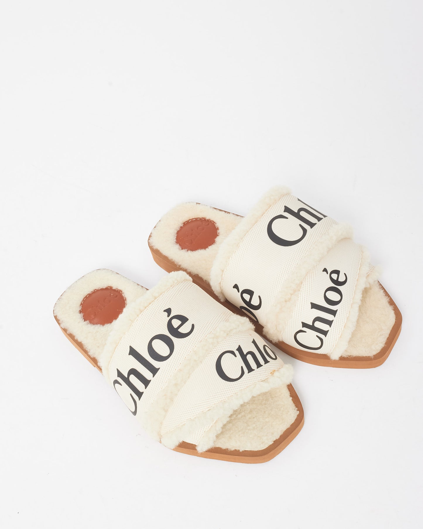 Chloé Beige Shearling Woody Slide Sandals - 35