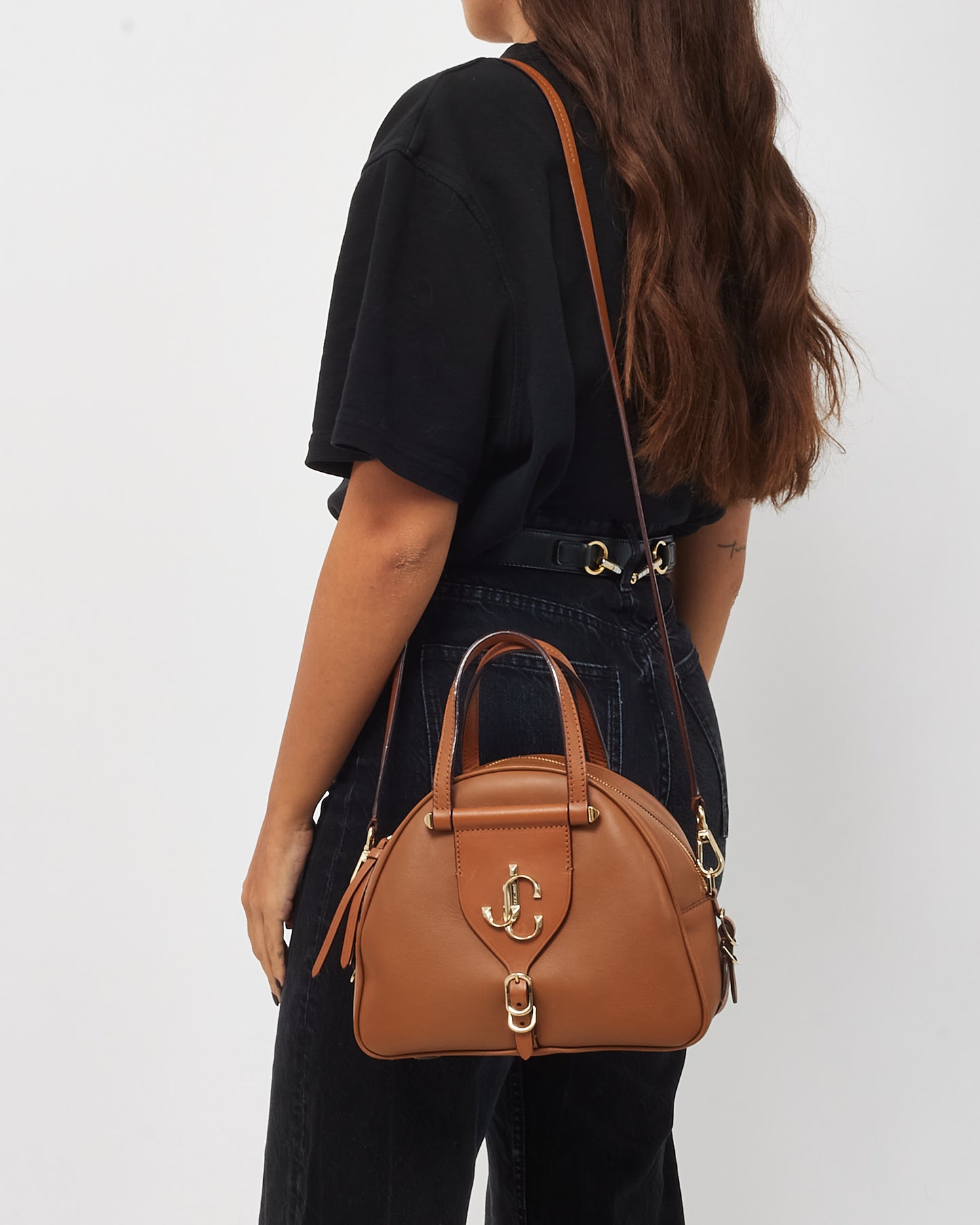 Jimmy Choo Tan Leather Small Varenne Bowling Bag