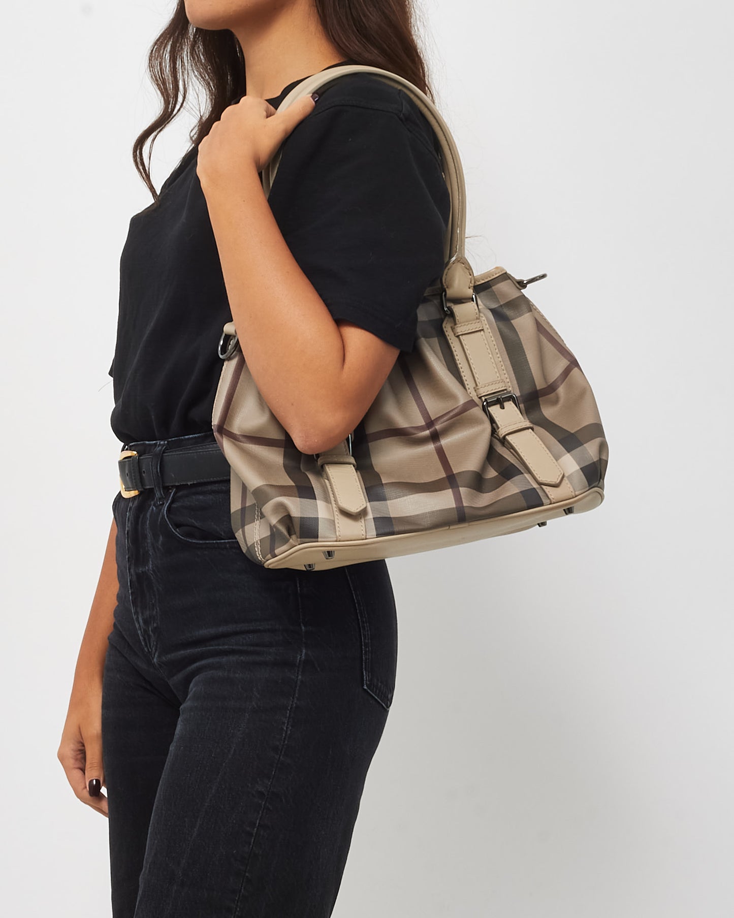 Burberry Grey Smoked Check Coated Canvas Small Northfield Tote Bag with NO STRAP