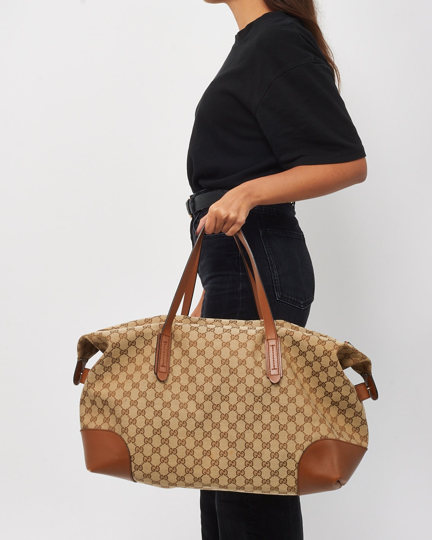 Gucci Beige and Brown GG Monogram Canvas Carry-On Duffle Bag