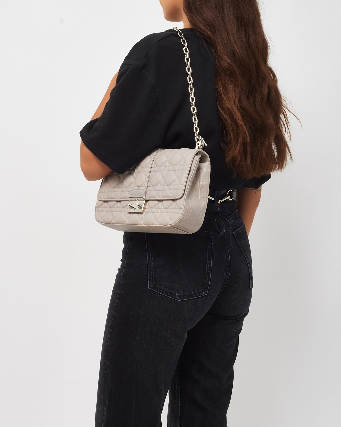 Dior Grey Lambskin Cannage Leather Medium Miss Dior Flap Chain Shoulder Bag